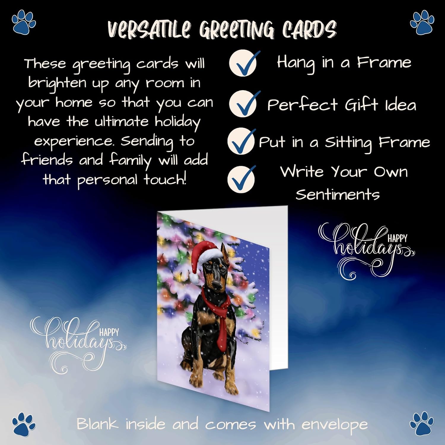 Doggie of the Day Winterland Wonderland Doberman Dog Note Cards - Adorable Pets Invitation Cards with Envelopes - Pet Artwork Christmas Note Cards (10 Greeting Cards)
