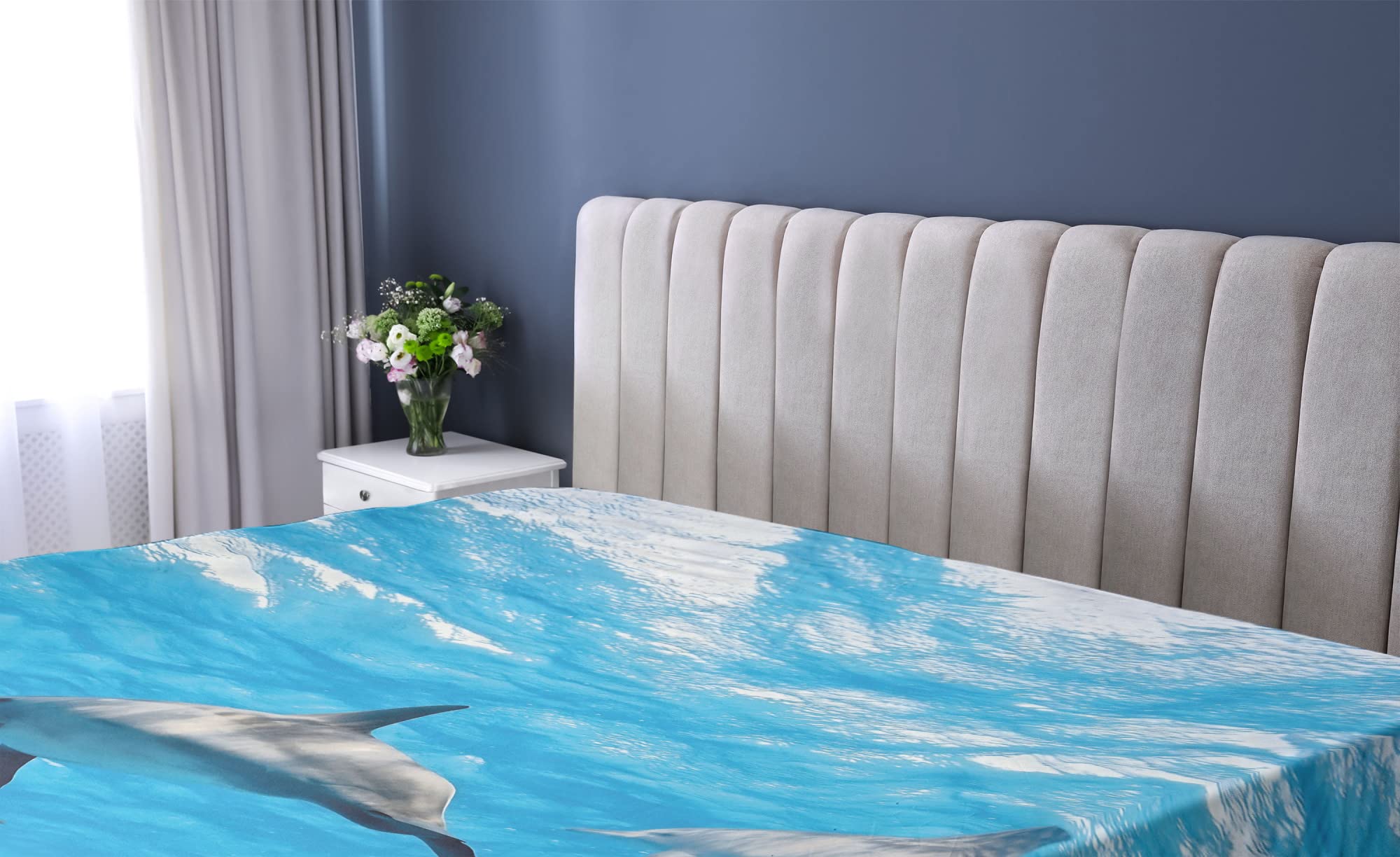 Ambesonne Dolphin Fitted Sheet, Underwater Photography of Dolphins Happily Swimming Ocean Animal Life Image Print, Soft Decorative Fabric Bedding All-Round Elastic Pocket, Queen Size, Grey Blue