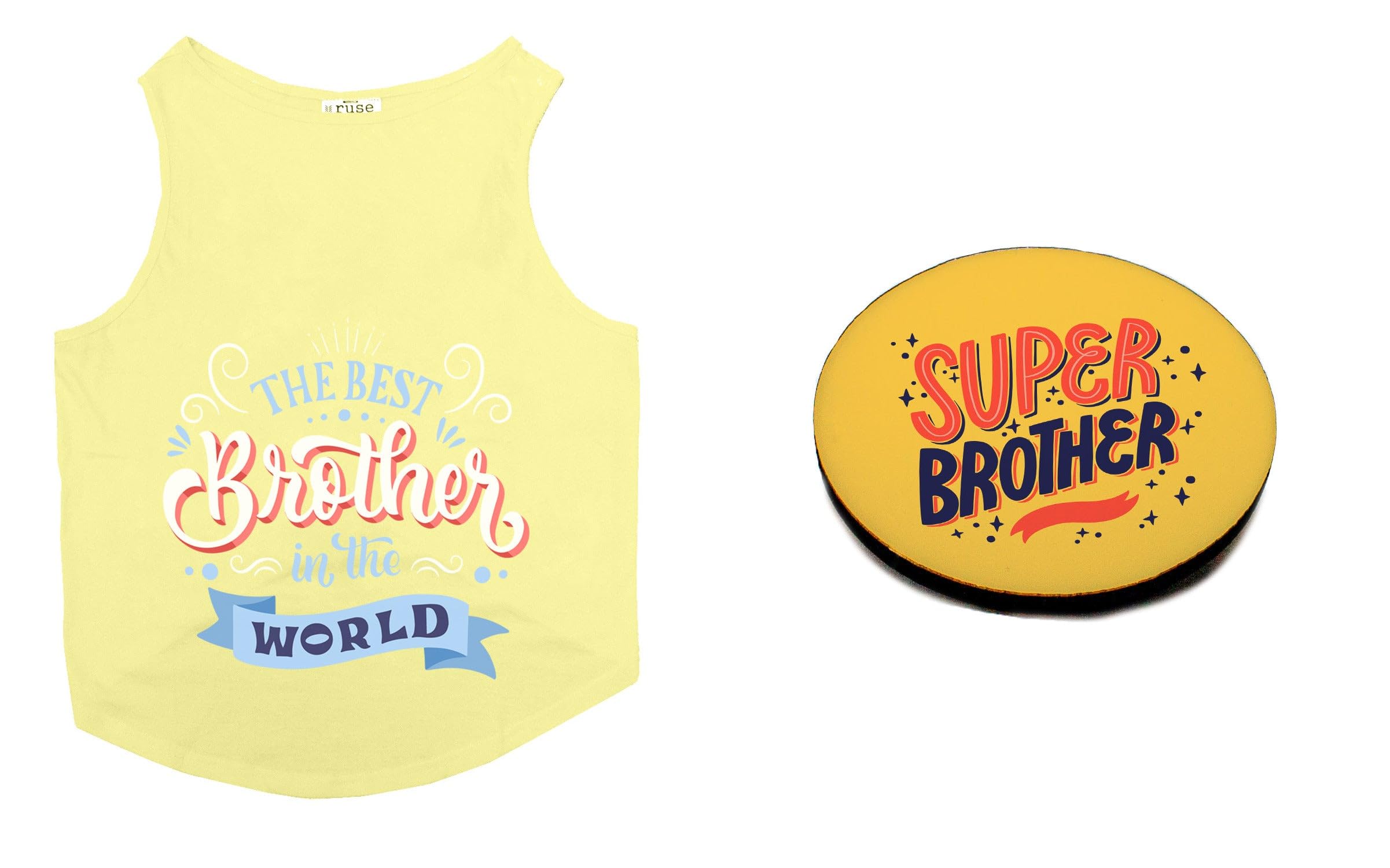 Ruse Dog T-shirt with Rakhi Combo Best Brother In The World & Super Brother Printed Dog Round Neck Sleeveless Vest Tank T-Shirt & Rakhi+Fridge Magnet Happy Raksha Bandhan Special Crafted with Anti Chafing Elastic Band Gift for Bro/Boys Dogs (Lemon Ye (B0CFHPTCC2) Amazon Price History, Amazon Price Tracker