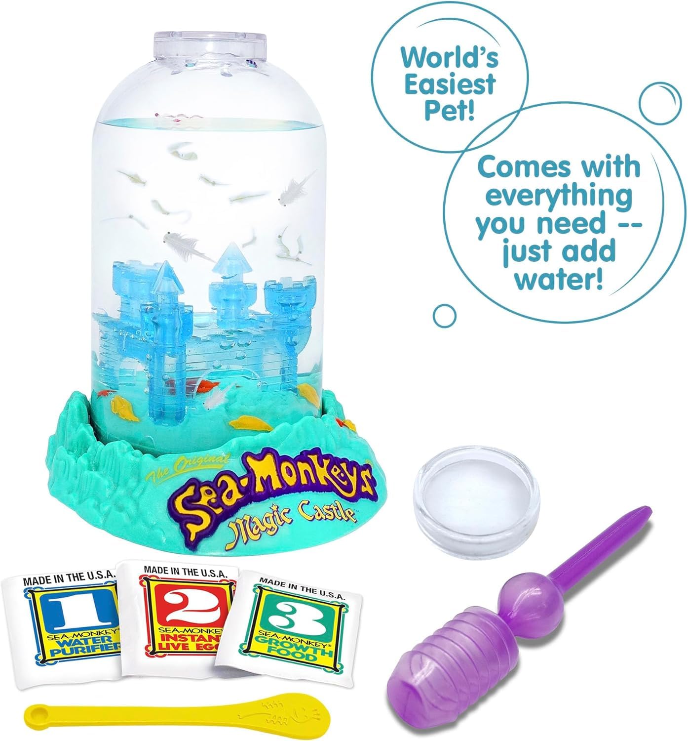 Oryginalny zestaw naukowy Sea Monkeys - Magic Castle - Grow Your Own Pets Science Kit - zawiera jajka, karmę i filtr do wody (opakowanie może się różnić)
