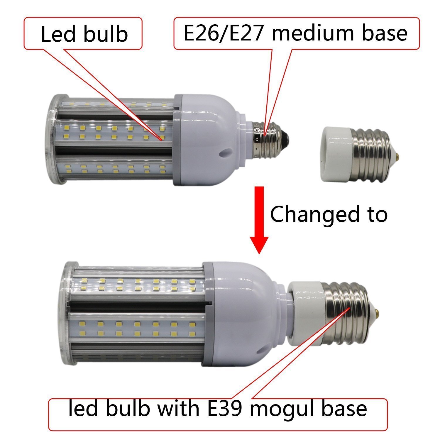 YiLighting - Porcelain Mogul Base (E39) to Medium Base (E26/E27) Antique Mogul Light Bulb Lamp Adapter Converter Reducer (5pcs-Pack)