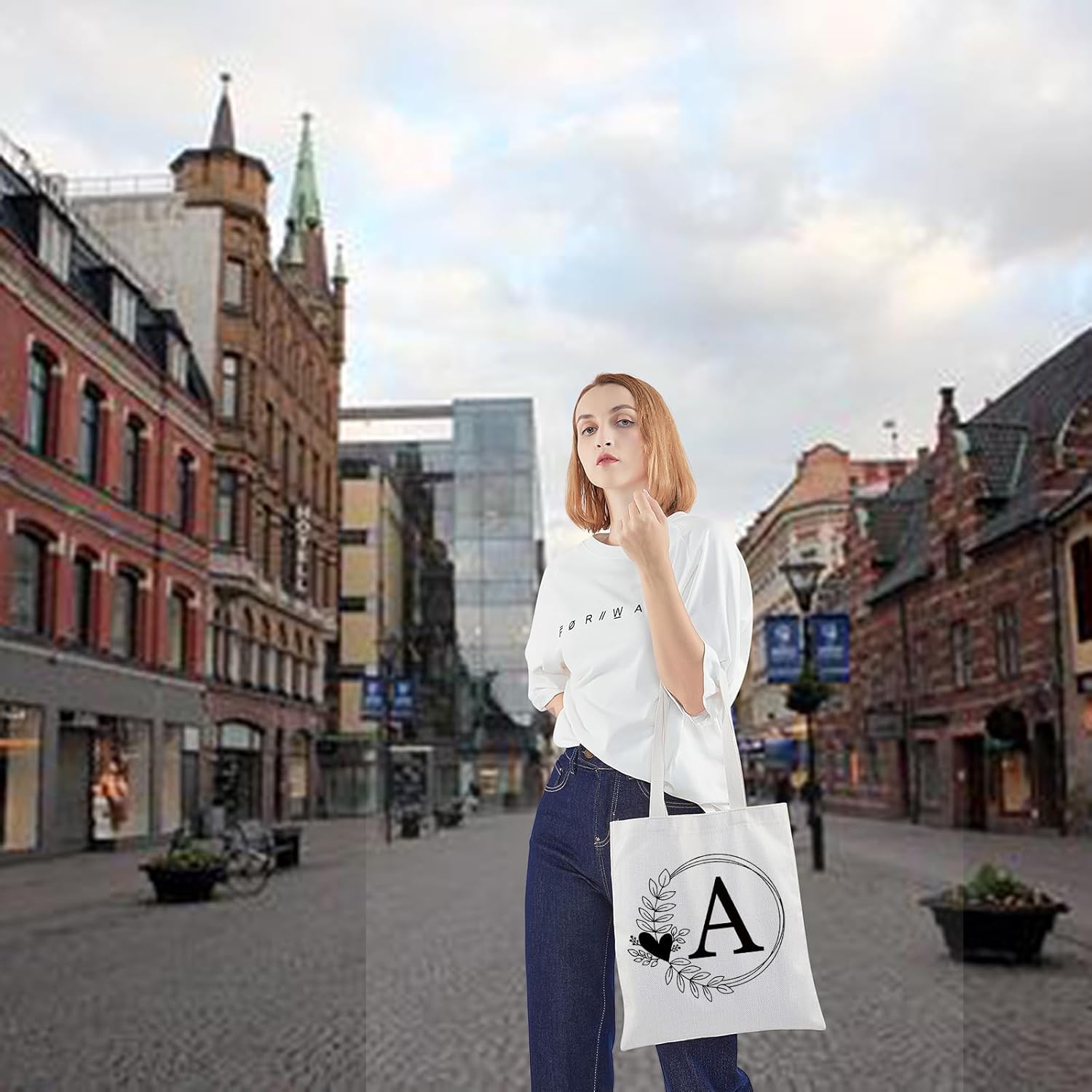 HOLLP Alphabet Shopping Bag A/C/J/K/M/S/T/N/B/L/R Letter Initial Tote Bag (Tote A) - Image 7