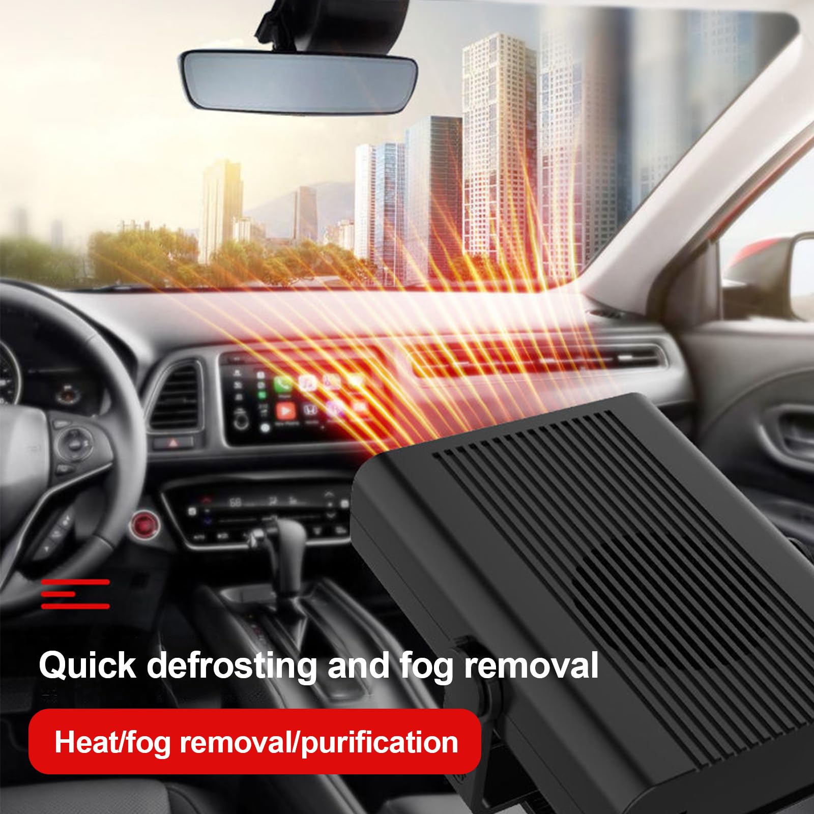 Riscaldamento per auto, 2 in 1, termoventilatore per auto, 12 V, 200 W, girevole a 360°, scongelatore per auto, riscaldamento rapido per parabrezza, riscaldamento rapido (nero)