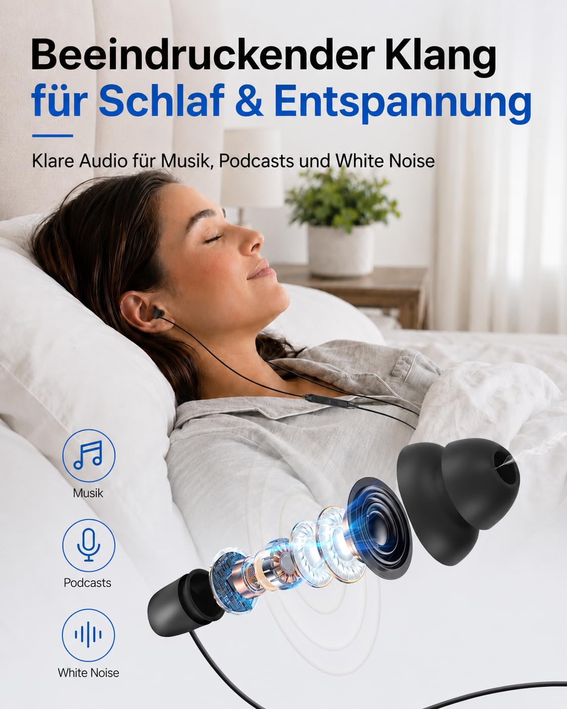 Hearprotek 2 Paar USB c-Schlaf-Ohrhörer, Kopfhörer mit Mikrofon-Silikon-Geräuschisolierung Typ c-Ohrhörer für Android-Telefone, ideal zum Schlafen, Entspannung, Schnarchen
