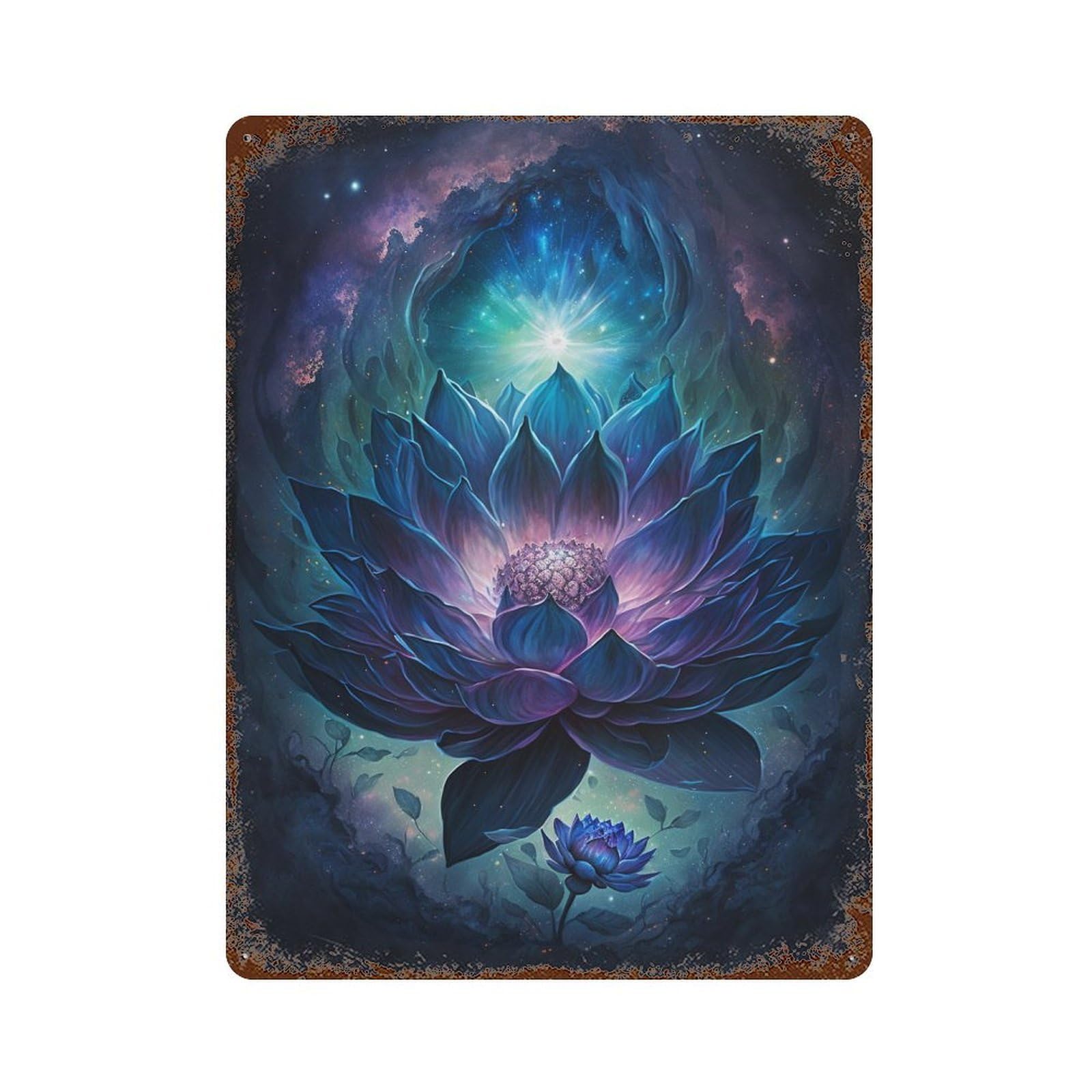 Garage Style Cosmic Lotus Bloom-7 Rustic Tin Plaque 15.7"x11.8", Vintage Wall Decor for Bar And Workshop