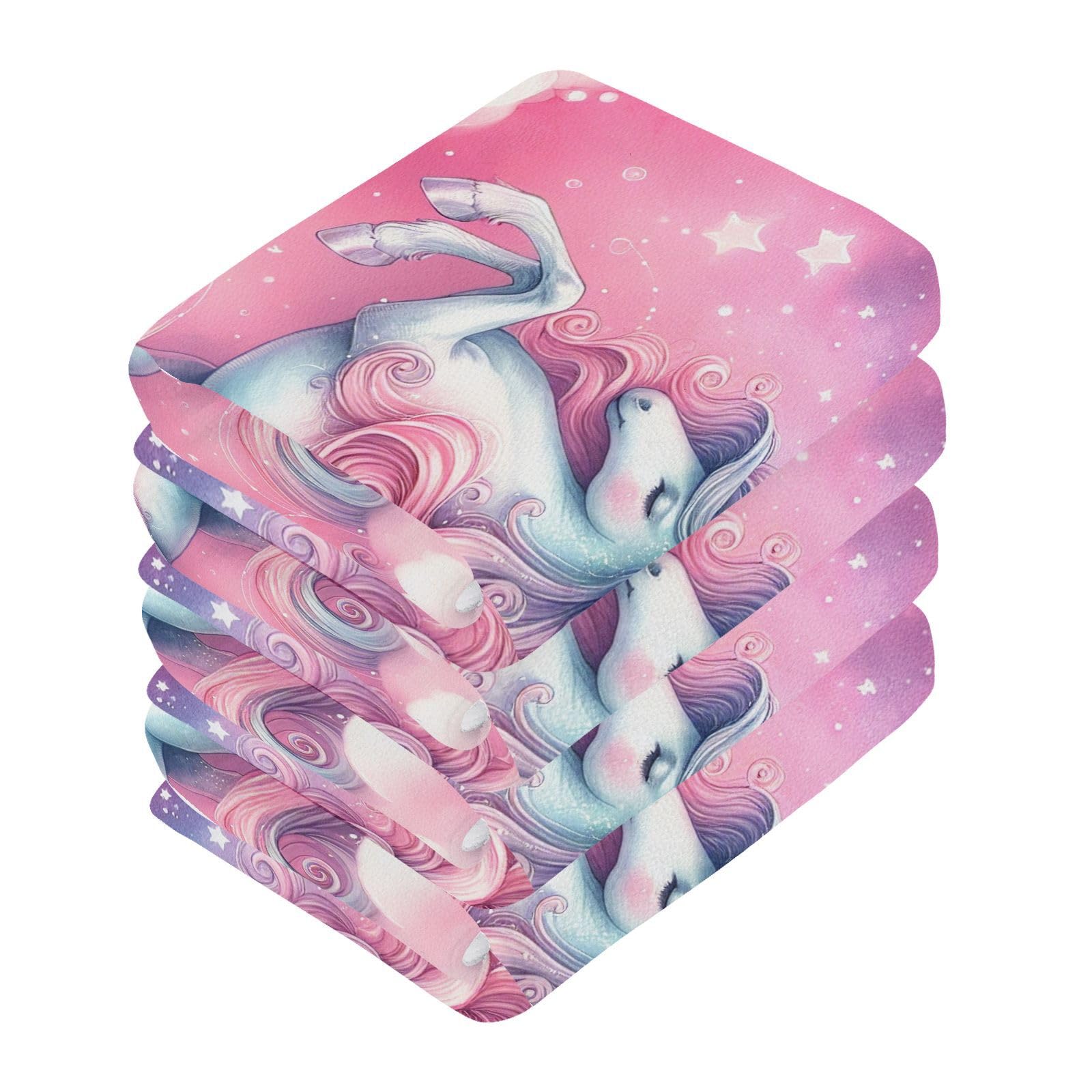 YANENDIE White Horse Pink Washcloths Towels, Highly Absorbent and Soft Cotton Face Cloths, 6 Pack Quick Dry Wash Cloths - 12 X 12 Inches