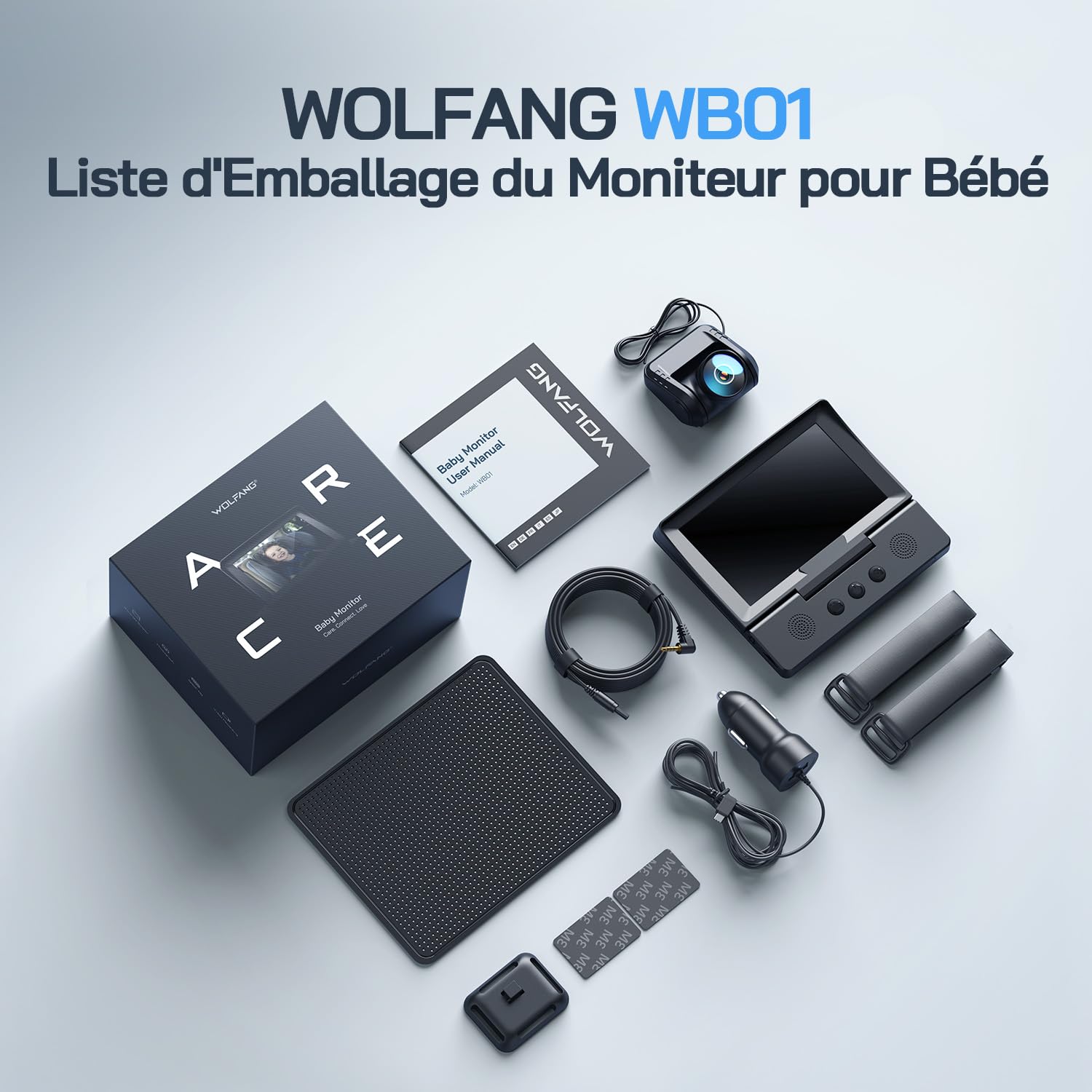 WOLFANG Miroir Voiture Bébé HD 1080P Retroviseur Voiture Bebe, USB-C Plug and Play Installation facile, moniteur pour bébé avec écran de 5 pouces et caméra de vision nocturne