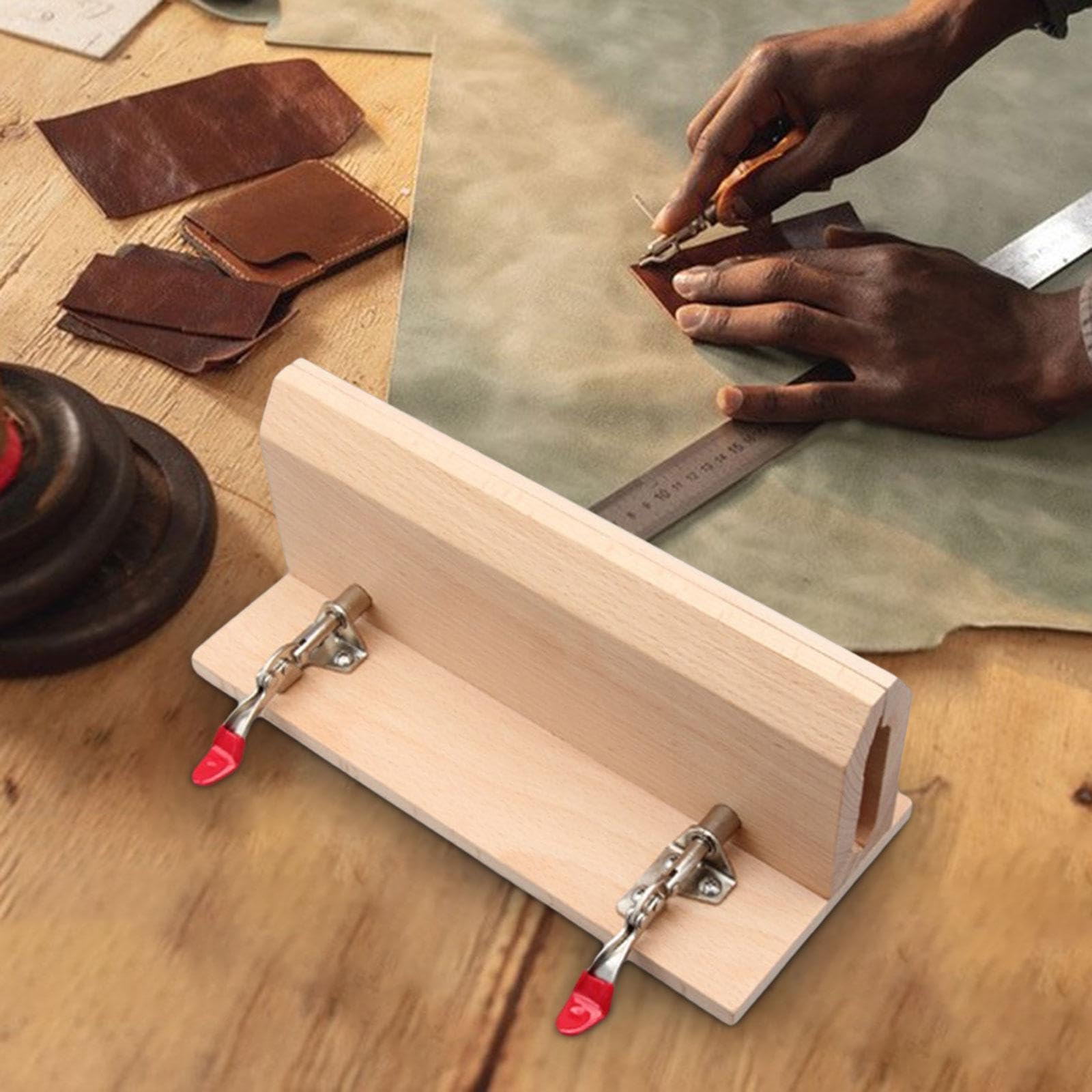 Pinza de Madera para Coser, Pinza para Cuero, Pinza de Madera, Costura a Mano, Longitud Giratoria, Acero Inoxidable, para Trabajos en Cuero, de