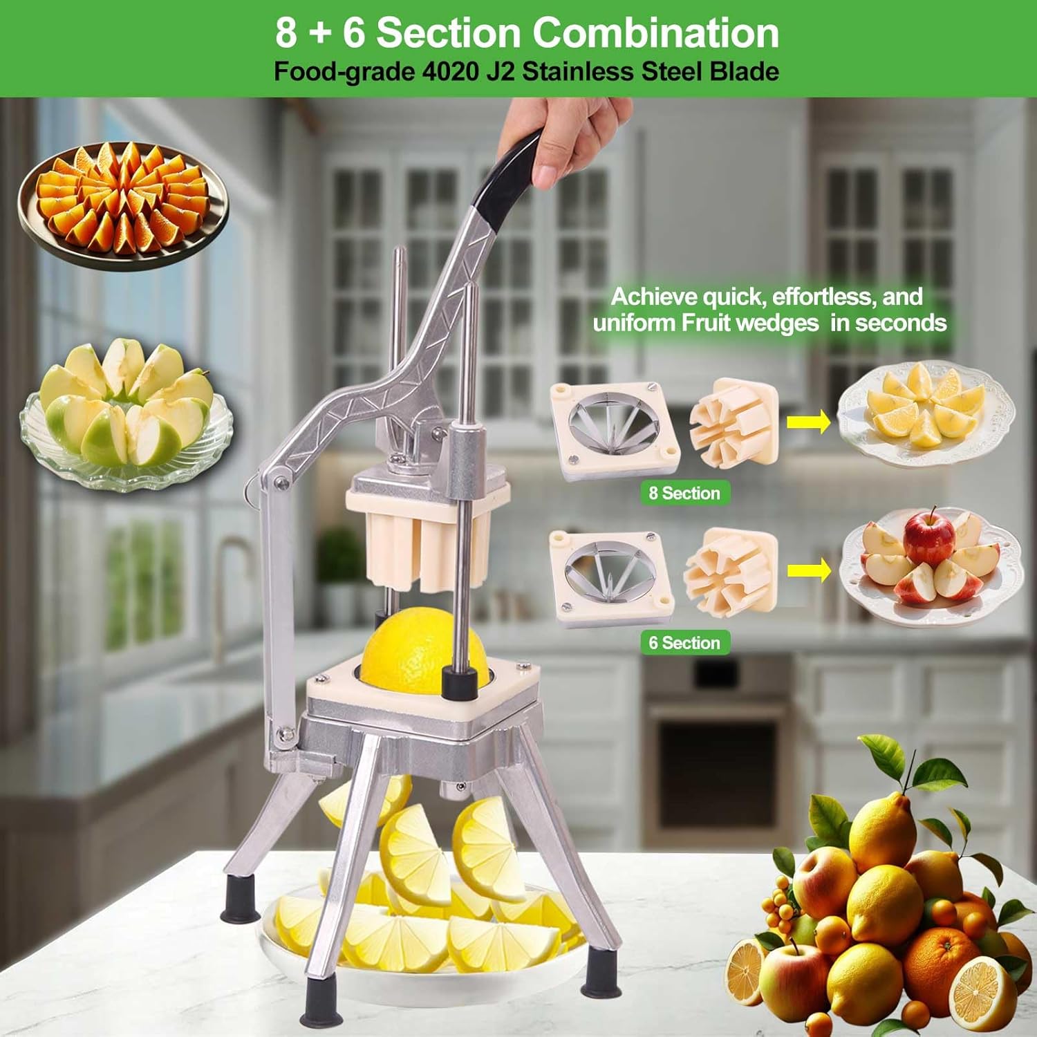 Commercial Lemon Cutter Wedger Slicer with 6 Wedger/8 Wedger, V-Shaped 420 Stainless Steel Blades, Easy Wedger Blade Fruit Lime Slicer NSF Certified Easy-to-Use for Limes Tomatoes Potatoes