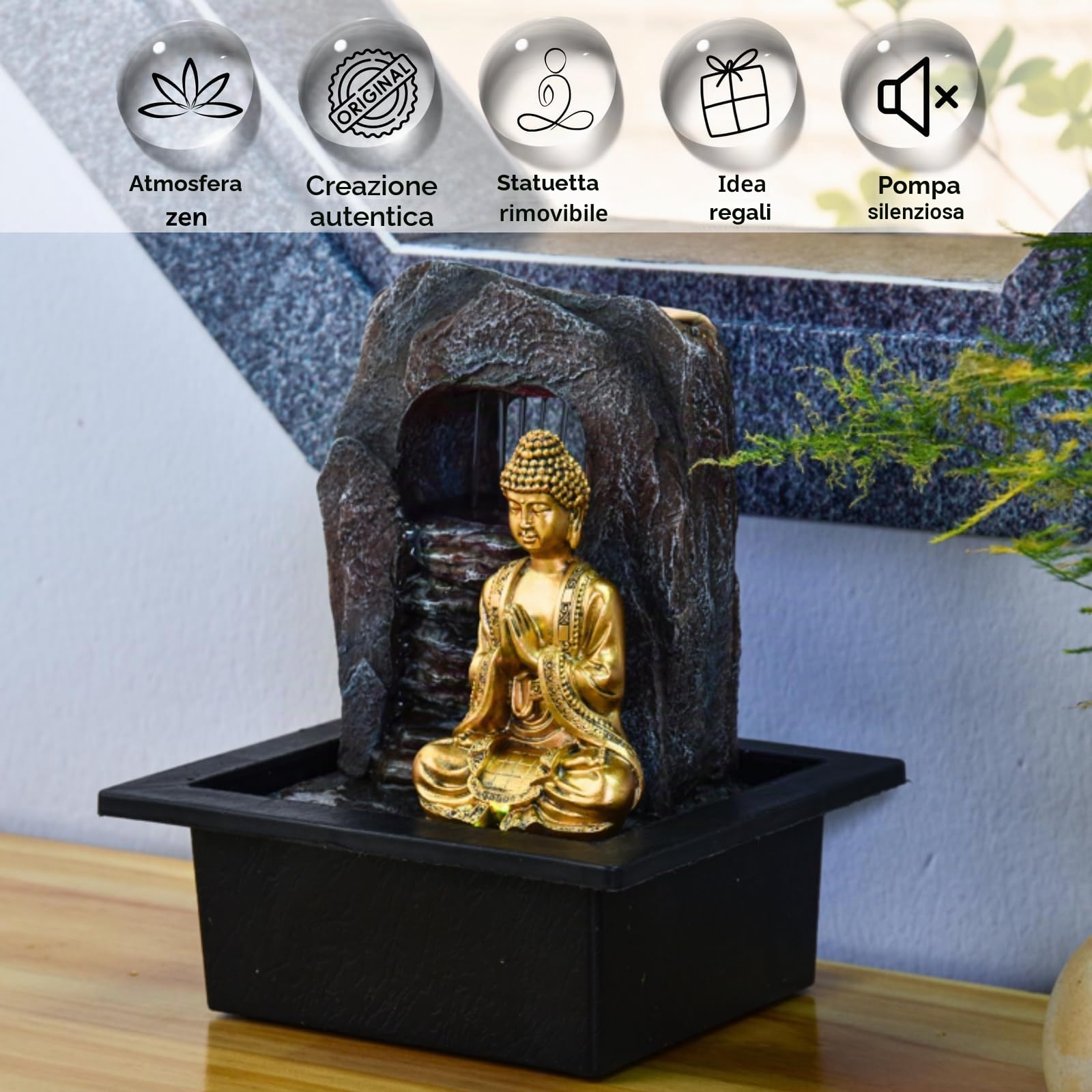 Zen&Light SC 1707 Buddha Zen Dao - Fontana, resina 21 x 17 x 25 cm, bronzo, 1 pz.