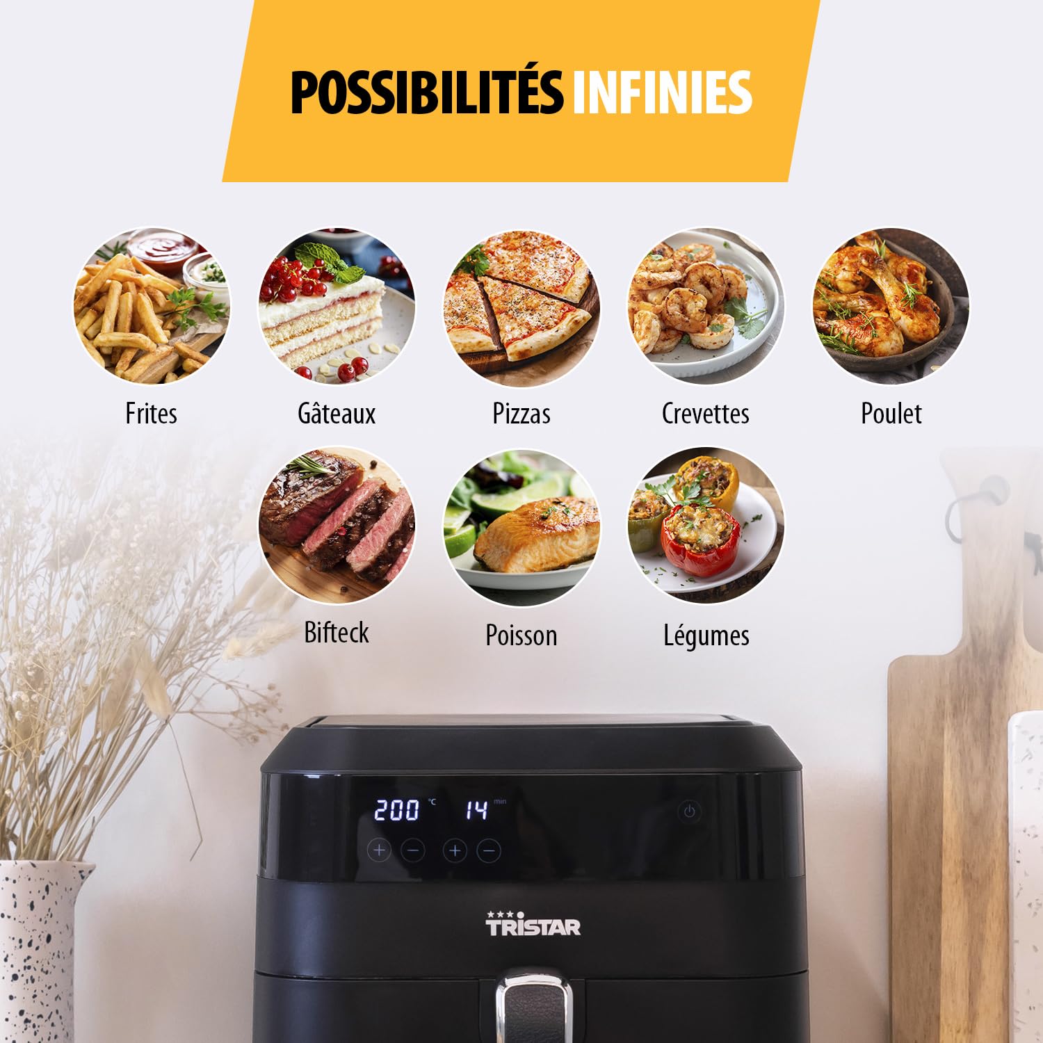 TRISTAR Airfryer FR-6999-6 L - 1,5 kg de frites - 10 programmes - Fonction mémoire, Noir