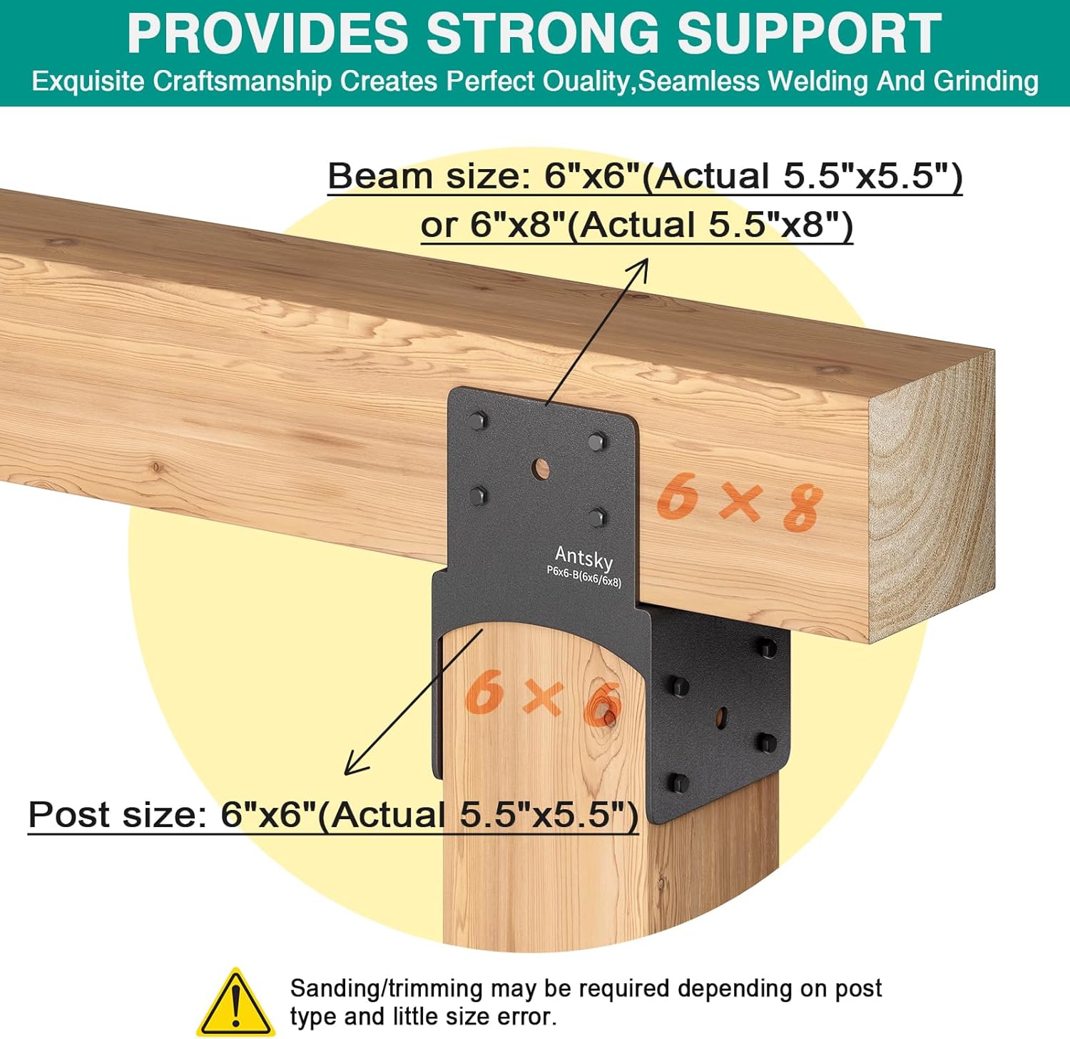 4Pack 6x6 Post Anchor Connector , Stainless Steel Post Caps Tie Bracket for 6x6 and 6x8 Wood Posts, Beam Anchor Connector, Post Base Bracket for Supporting Wood Beams