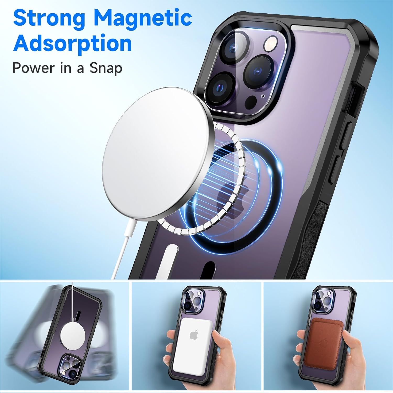 seacosmo for iPhone 14 Pro Max Case, Full Body Bumper with Built-in 9H Tempered Glass Privacy Screen Protector and Camera Lens Protector, Compatible with MagSafe, Shockproof Phone Cover, 6.7", Black - Image 8