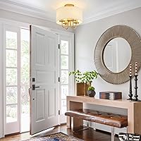 Vista 2 de VILUXY Lámpara de techo de montaje semiempotrado dorada con pantalla de tambor de tela blanca moderna estilo granja 4 luces para dormitorio