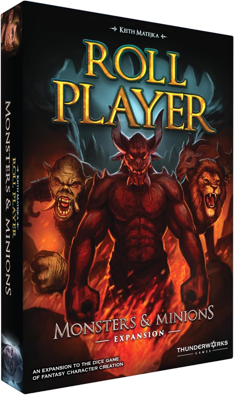 Monsters & Minions - Expansion for Roll Player Board Game | Adds End-Game Monsters, 5th Player, New Dice and 170+ Cards | Dice Drafting Family Game for 1-5 Players Ages 14+ | Thunderworks Games