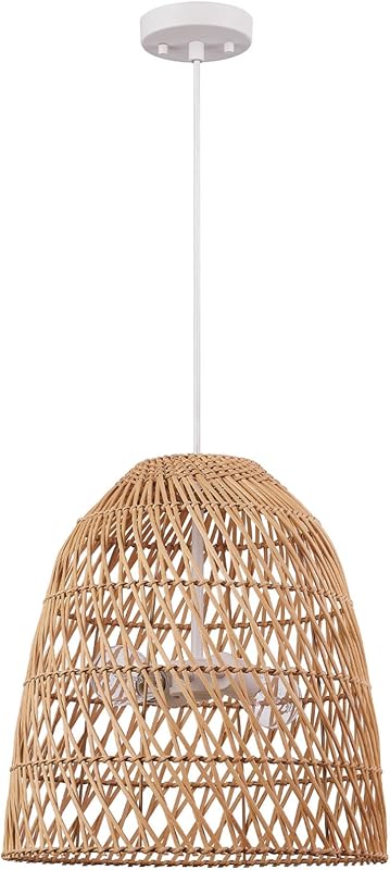 Globe Electric 65940 Galen - Lámpara de araña (2 luces, pantalla de bambú, dosel blanco y cordón)