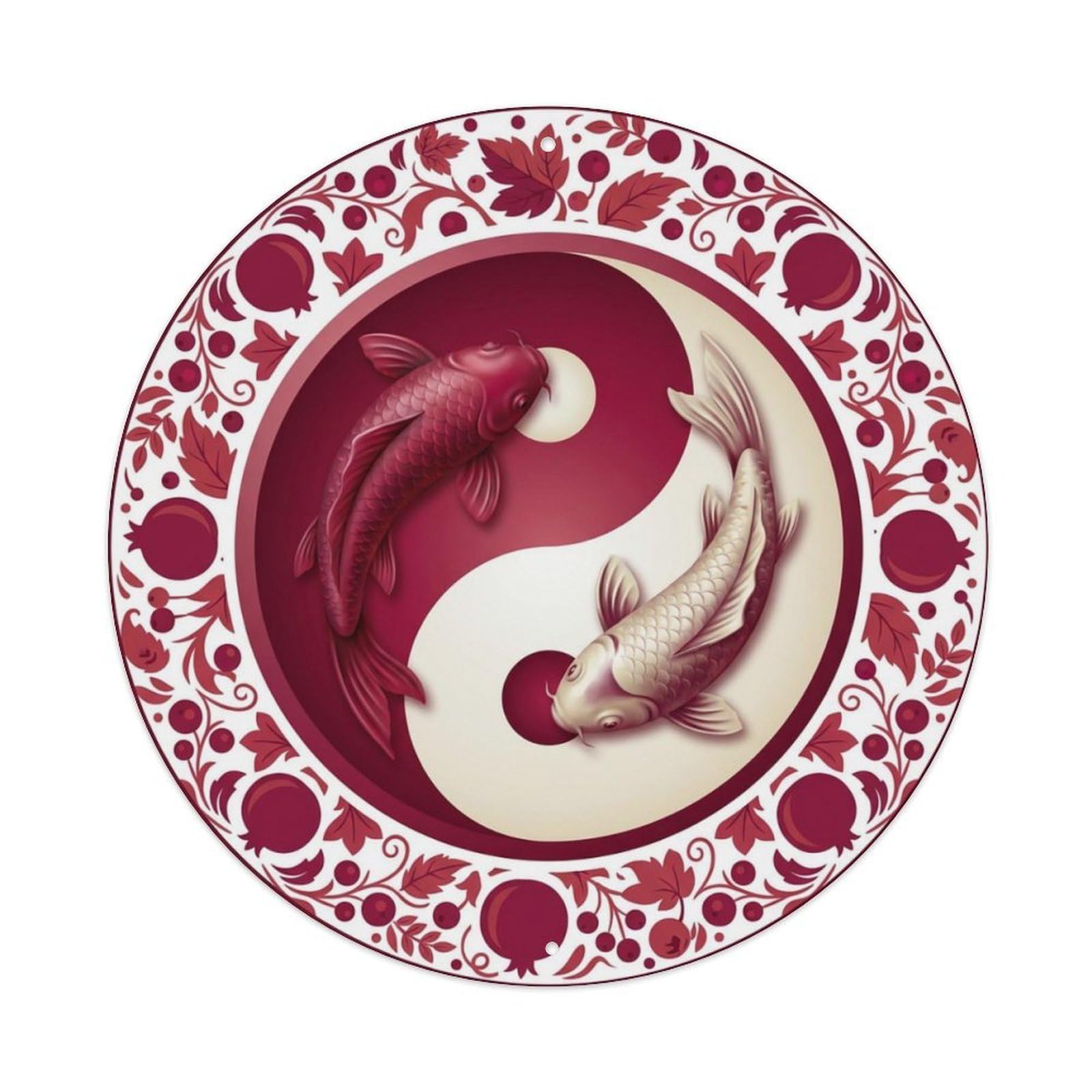 Tgrcjimh Style Metal Tin Sign Tai Chi Koi Fish Cranberry Red Berry Wine