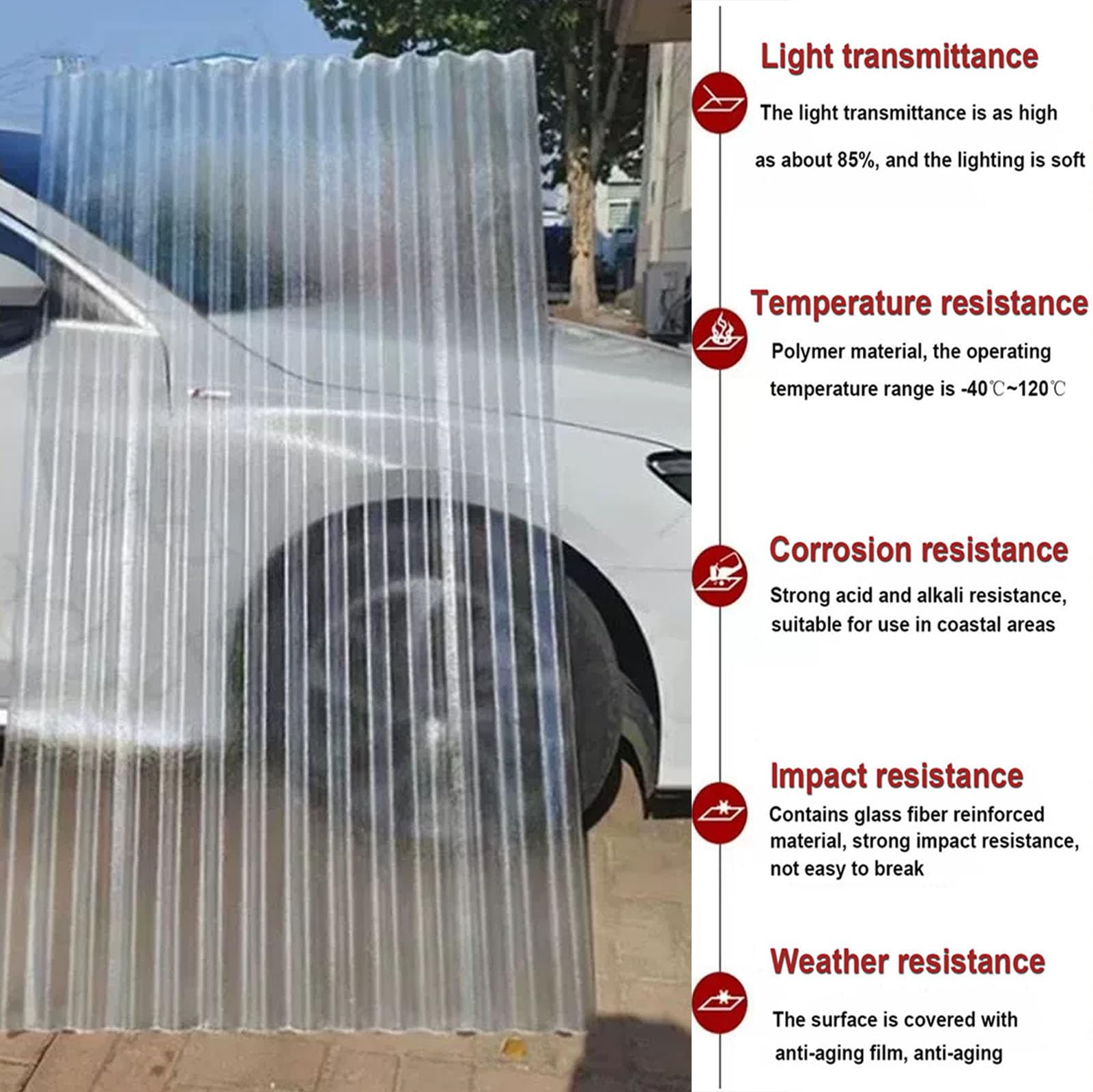 Hojas de Techo Corrugado, 1.5mm Panel para Tejado Transparente, Paneles para Tejado Resistentes al Impacto, Chapa Ondulada para Invernaderos, Placa Ondulada Anti-UV (0.9×1.7m/35×67in,1pcs)