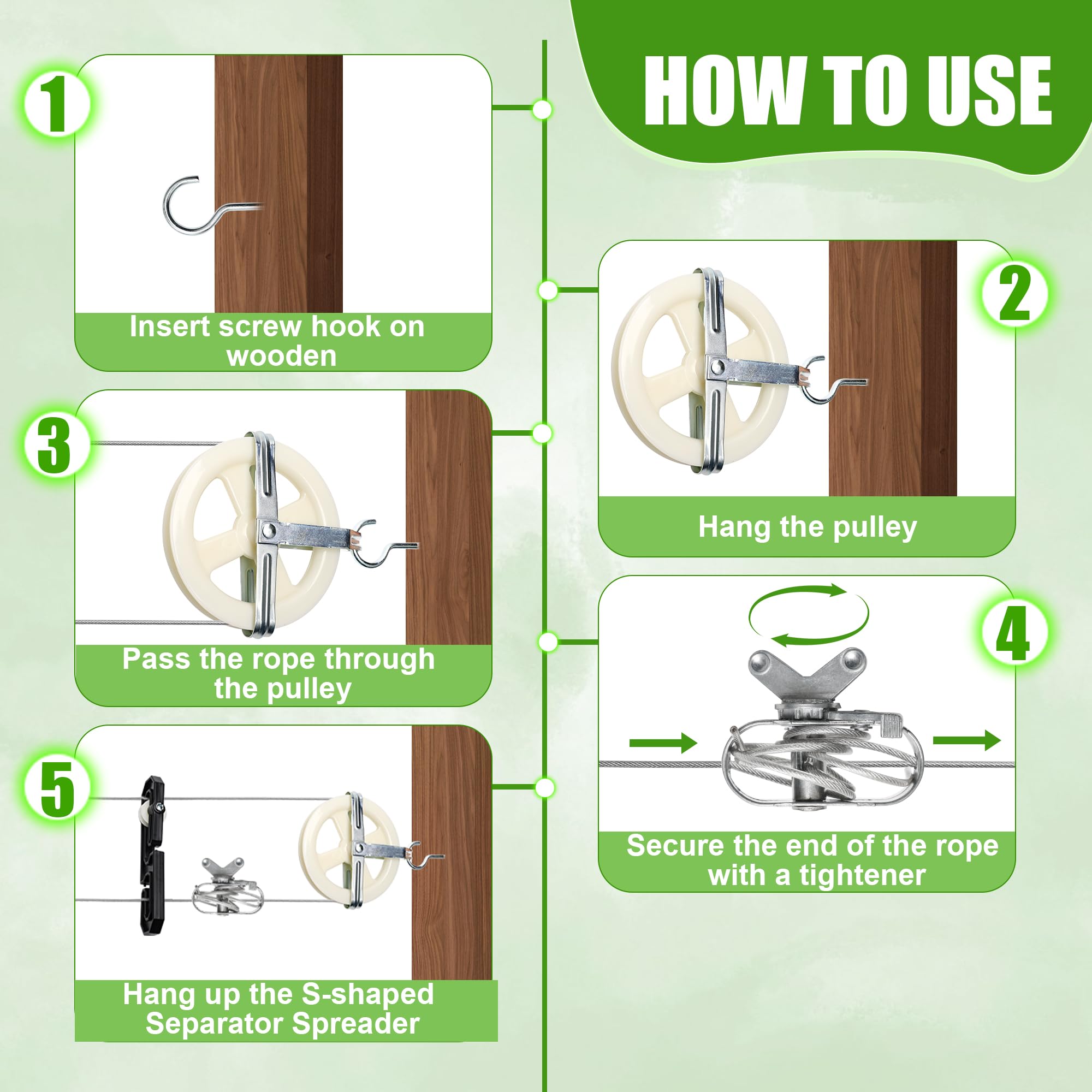 Windspeed Wäscheleine für den Außenbereich, 46 m Wäscheleine, Seilzug-Set | Wäscheleine, Wäscheleinenspanner, 2 Riemenscheiben, Spreizer, 4 Haken