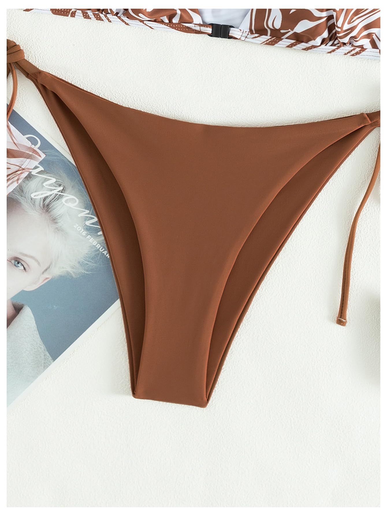 Damskie 2-częściowy Nadruk Marmurkowy Zestaw Tankini Głęboki Dekolt Crop Top Głęboko Wycięty Stringi Bezczelne Stroje Kąpielowe Kawowy Brąz X-Small