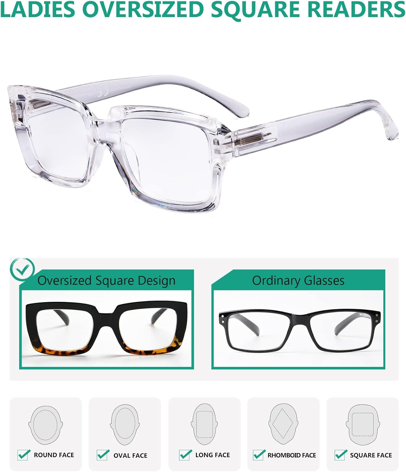 Eyekepper 4 Pack Ladies Eyeglasses - Stylish Oversized Square Eyewears for Women 4 Pairs Mix 0.0 x image 4 of 7 B01N335B4A