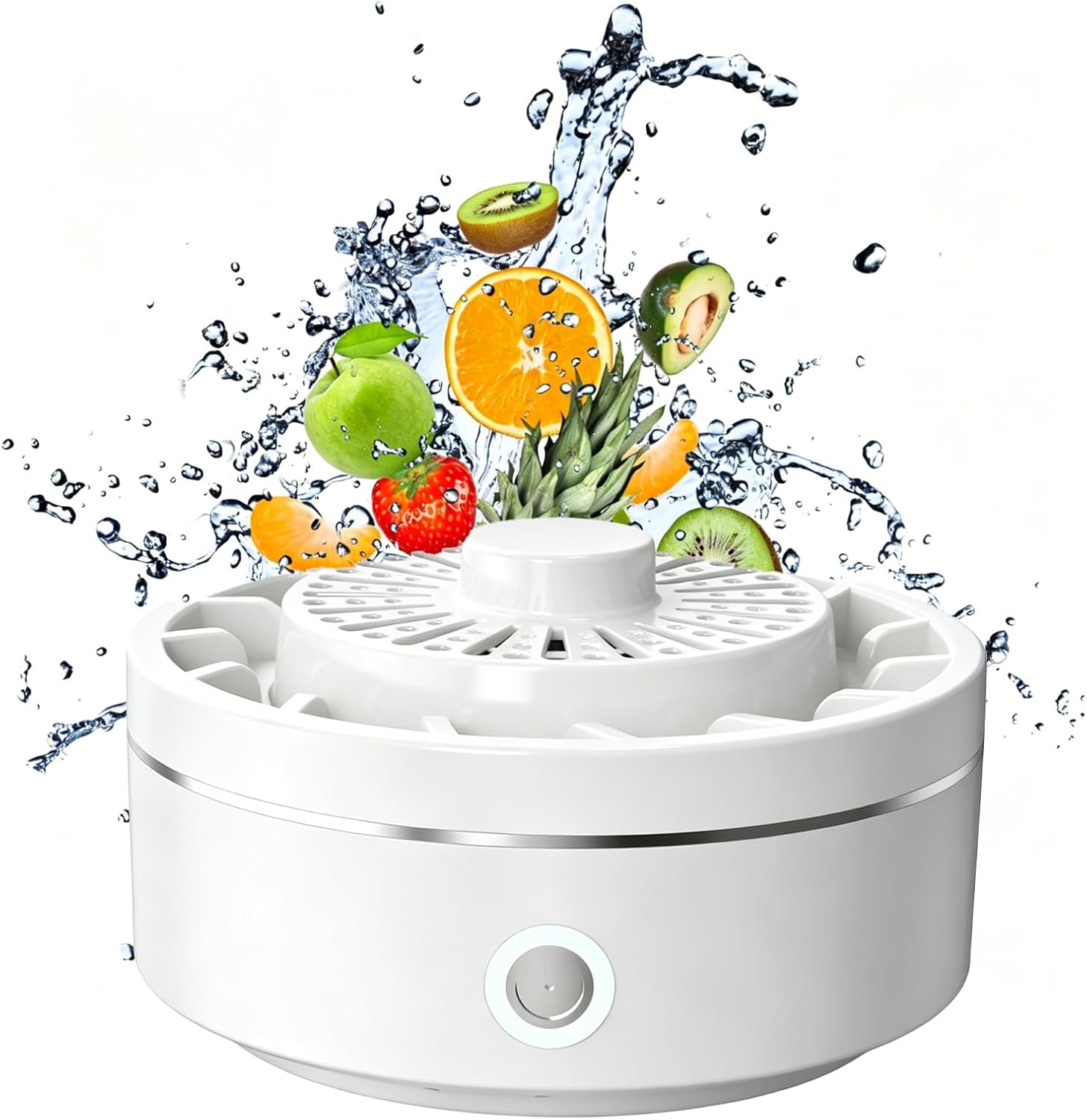 Fruit & Vegetable Cleaner, Portable Wireless Fruit and Vegetable Washing Machine, 3-Minute Clean, Electrolysis Purifier Technology, Waterproof for Washing Fruits, Rice, Meat (White)