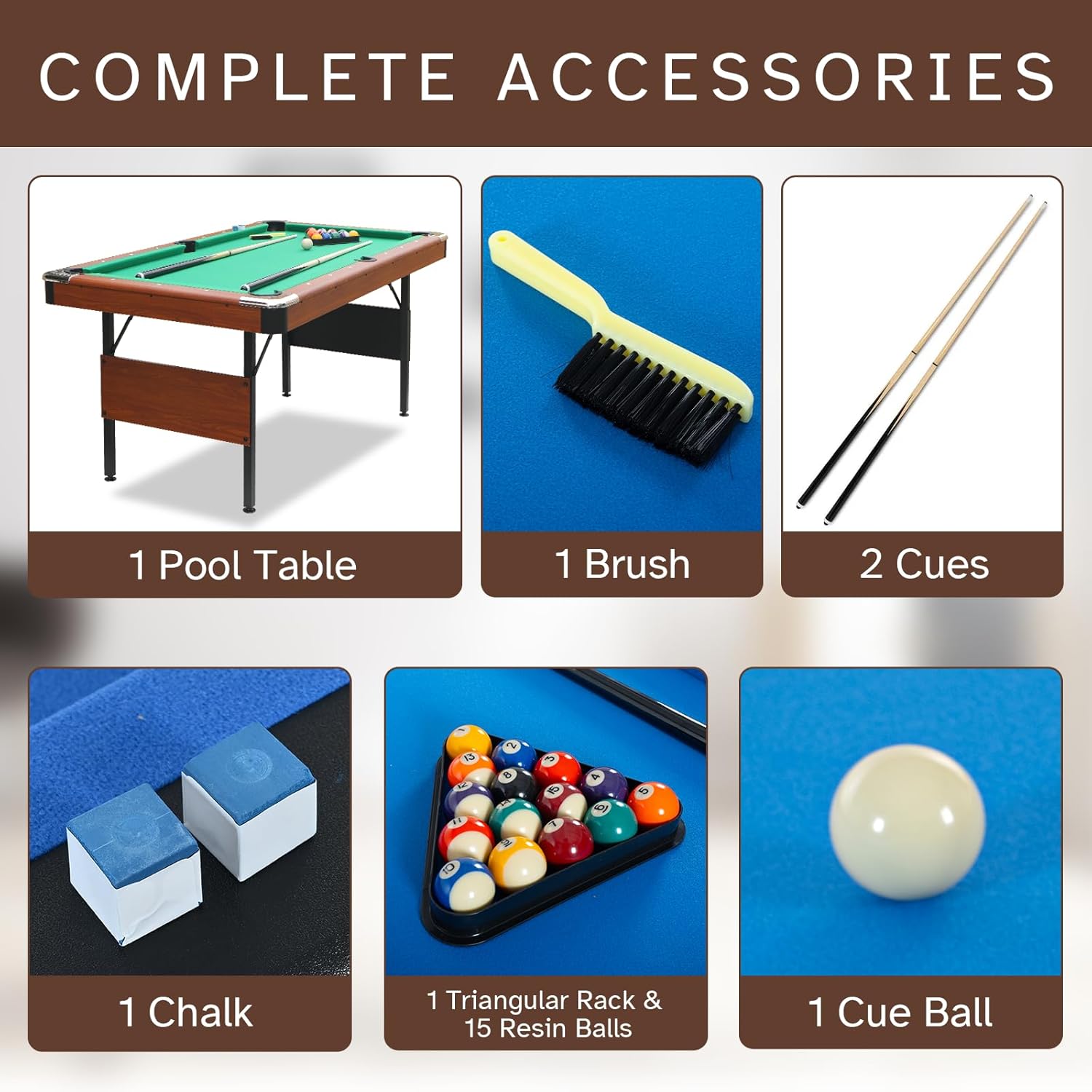 5.3 ft Portable Pool Table, Billiard Tables, Foldable Mesa De Billar para Space-Saving with Billiard Complete Set of Accessories, Indoor or Outdoor Pool Table