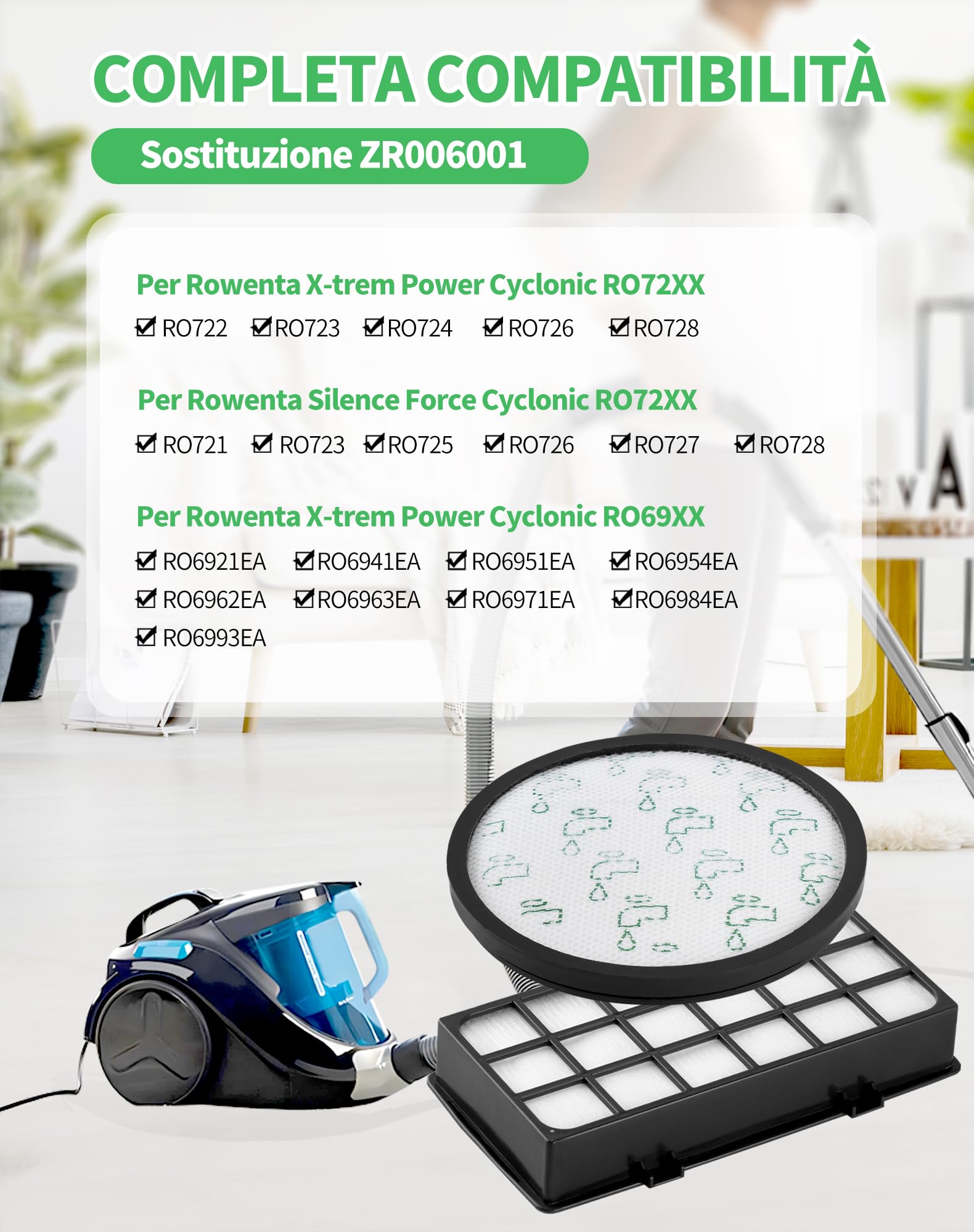 2 Sätze Ersatzfilter Für Rowenta Staubsauger RO69XX / RO72XX Serie – HEPA & Schaumstoff-Filter Inkl. Reinigungsbürste