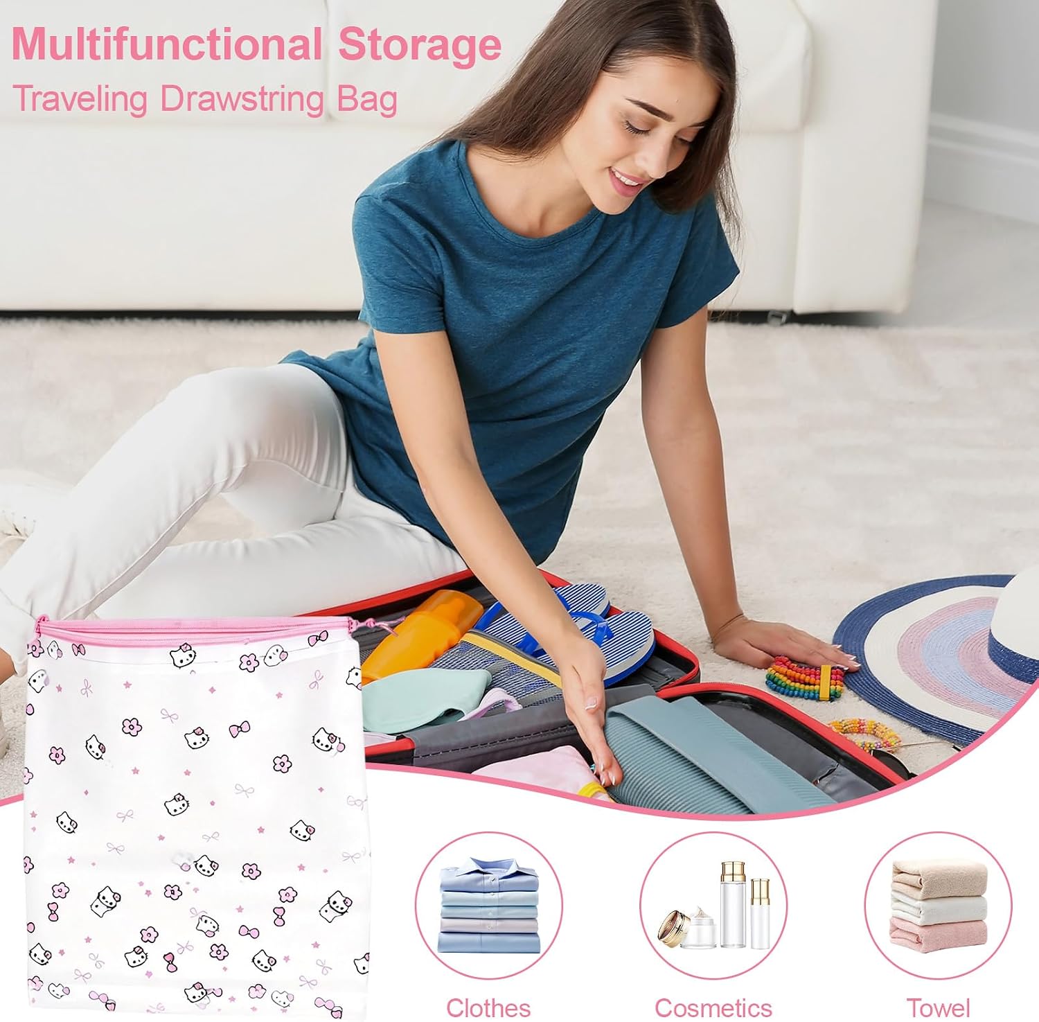 20 Pack Clear Cute Pattern Drawstring Shoe Bag,Large Reusable Waterproof Portable Shoe Bags for Travel, Dustproof Storage Organizer Shoe Bags for Storage (Mimi)