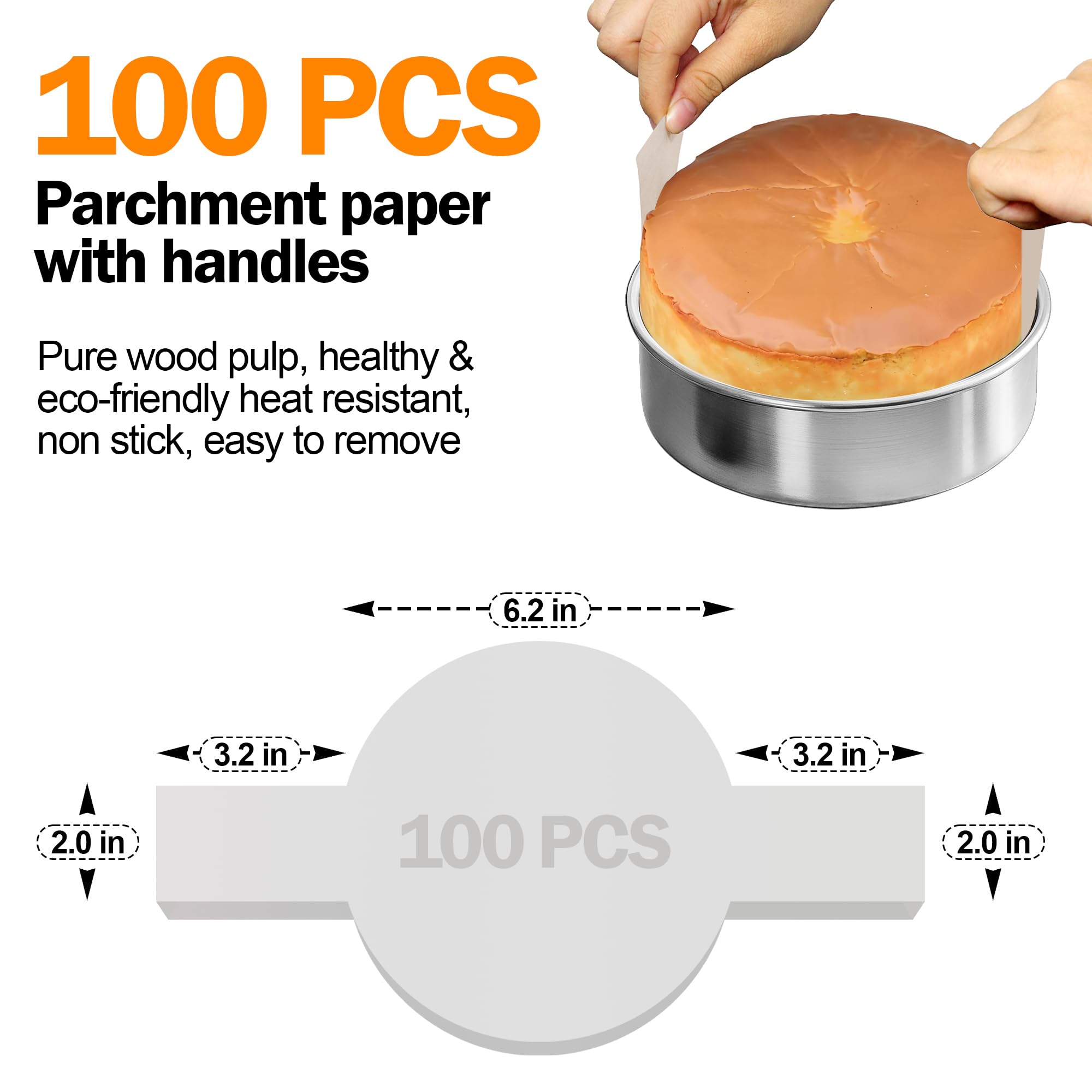 Juego de 3 moldes redondos para tartas de 6 pulgadas con 100 piezas de papel pergamino, molde para hornear de acero inoxidable para pasteles en capas, moldes para tartas con acabado espejo, aptos para