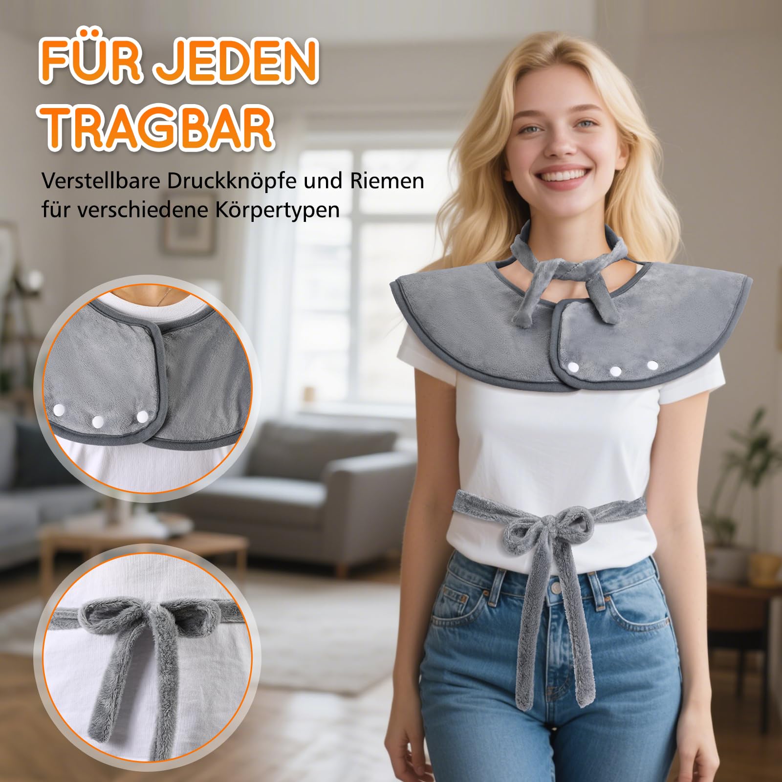 Heizkissen für Rücken Schulter Nacken 61x94cm Heizkissen mit Abschaltautomatik Schnelle Erwärmung, mit 4-Stunden-Timer und 6 Heizstufen Flanellmaterial, Waschbar Wärmekissen Elektrisch