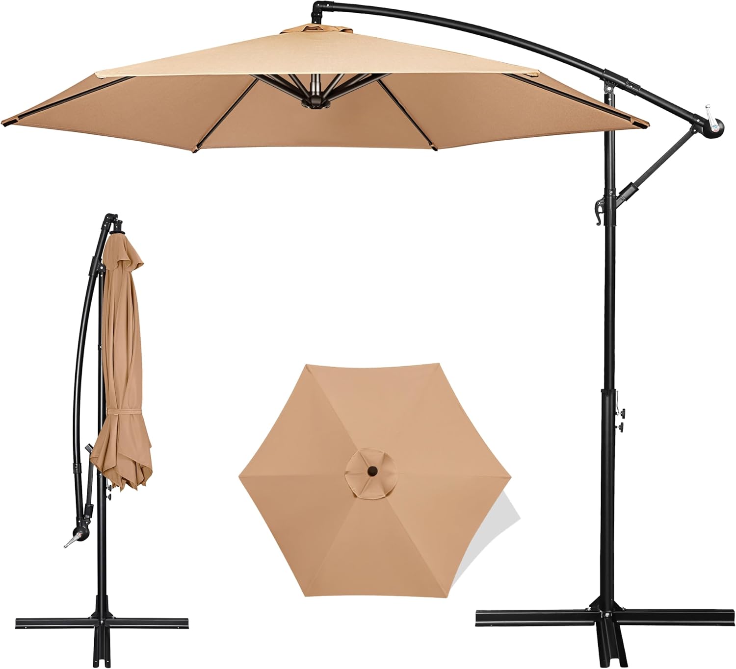 FRUITEAM Offset Patio Umbrella, 10 FT Heavy Duty Cantilever Outdoor Umbrella with High-Strength Frame & Infinite Tilt, All-Weather UV Protection Sun Shade for Poolside, Garden, Brown