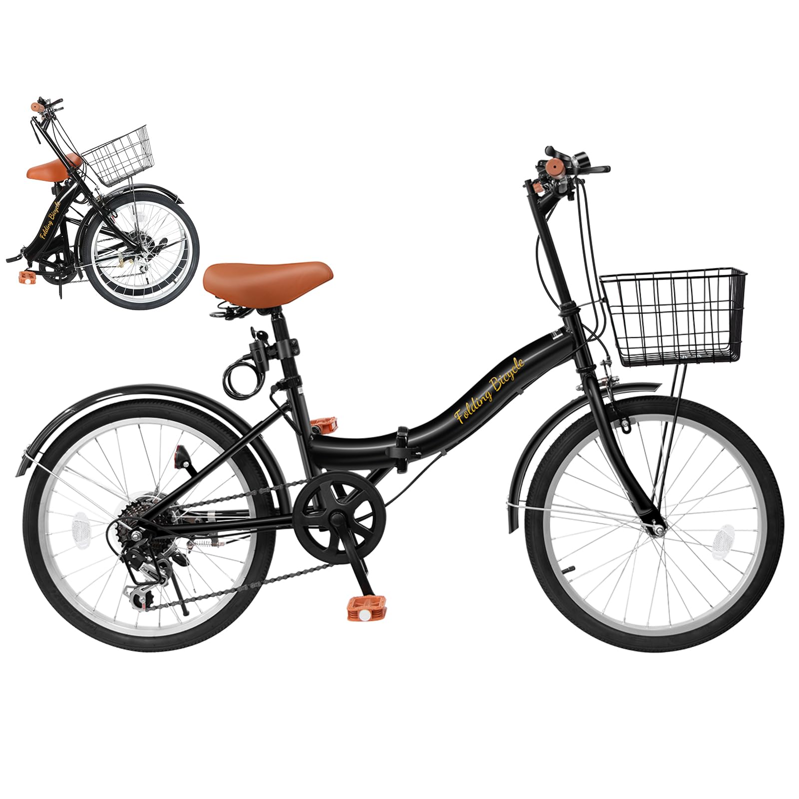 Mixiu 折りたたみ自転車 20インチ/24インチ 軽量 素早く折畳可能 P-O9 シマノ 7段変速 折り畳み自転車 高炭素鋼フレーム 高さ調節可能なハンドルステムとサドル 折畳み自転車 空気入れ、ライト、カゴ、ワイヤロック付属 男女兼用 通勤 通学 サイクリング (ブラック, 20)