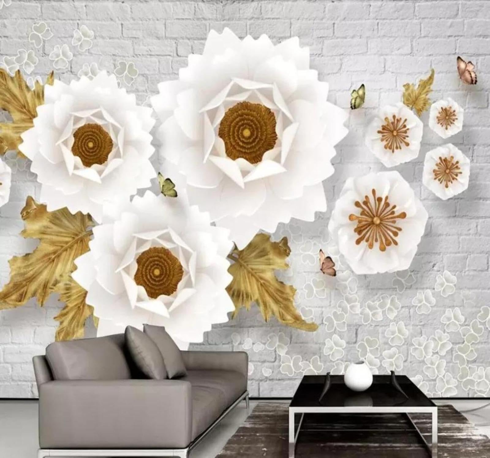 Tzxztt 400Cm×280Cm(B×H) Three Dimensional Relief Flowers Vintage Jewellery Brick Wall Modern 3D Wallpaper Premium Textured Silk Neutral Tones Material Ideal For Living Room Bedroom-400Cm×280Cm