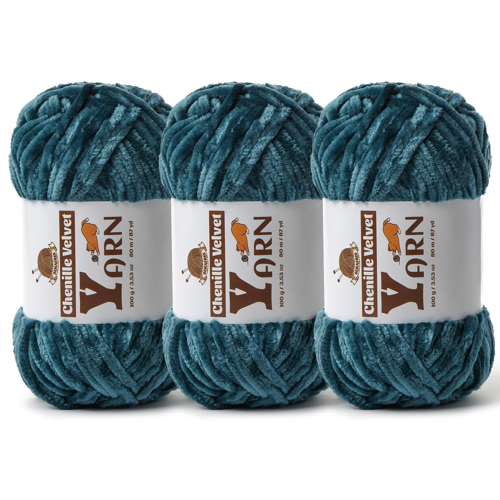 Chenille Crochet Sapphire Blue Yarn 3 Pack
