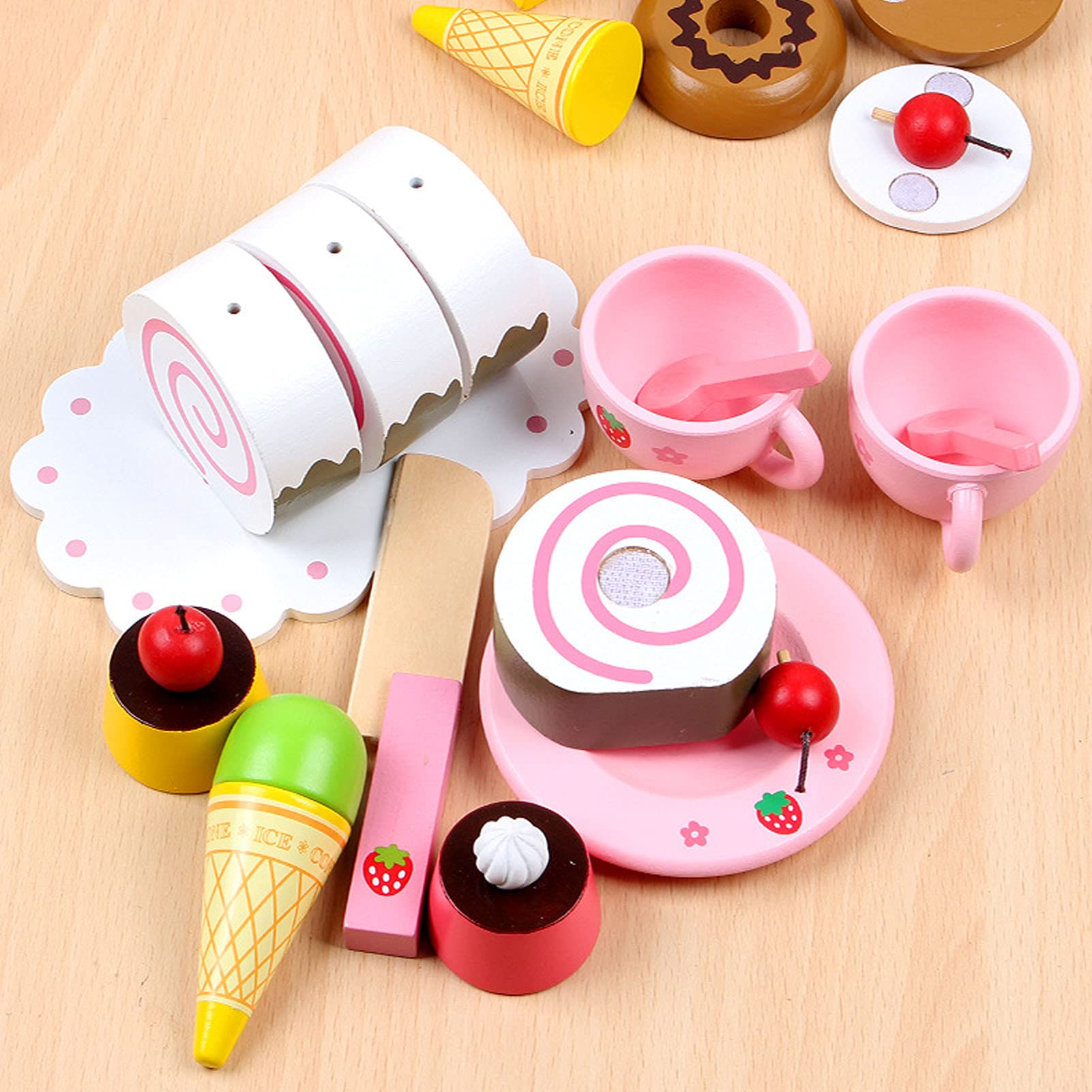 Juego de Pastel de Simulación para Juego de Simulación, Diversión Educativa para Niños Pequeños con Coloridos Accesorios de Postre de Madera