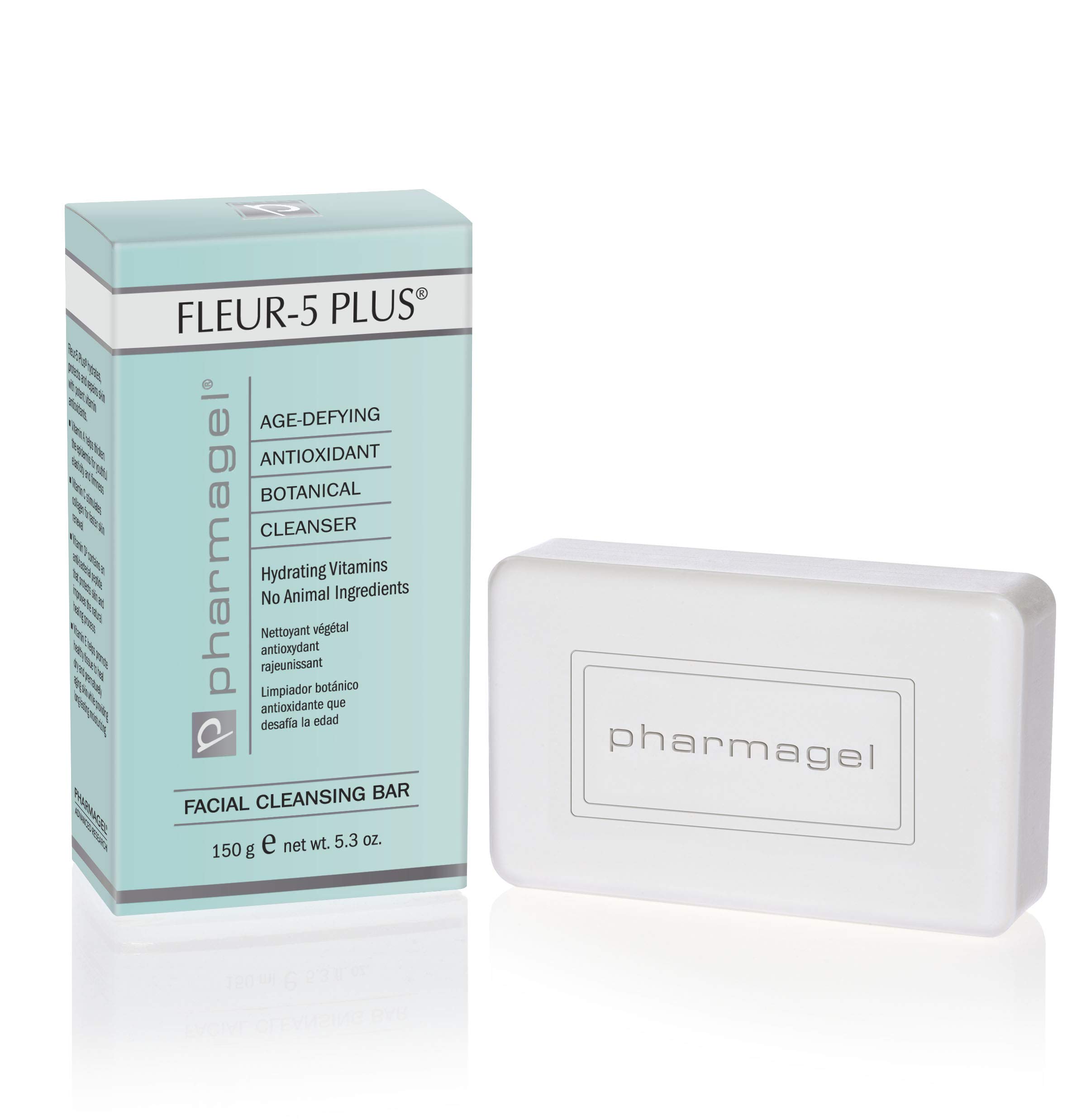 Pharmagel Fleur-5 Plus Antioxidant Gentle Cleansing Bar | Natural Daily Bath and Face Wash Soap | Deep Cleaning Soap for Sensitive Skin - 5.3 oz