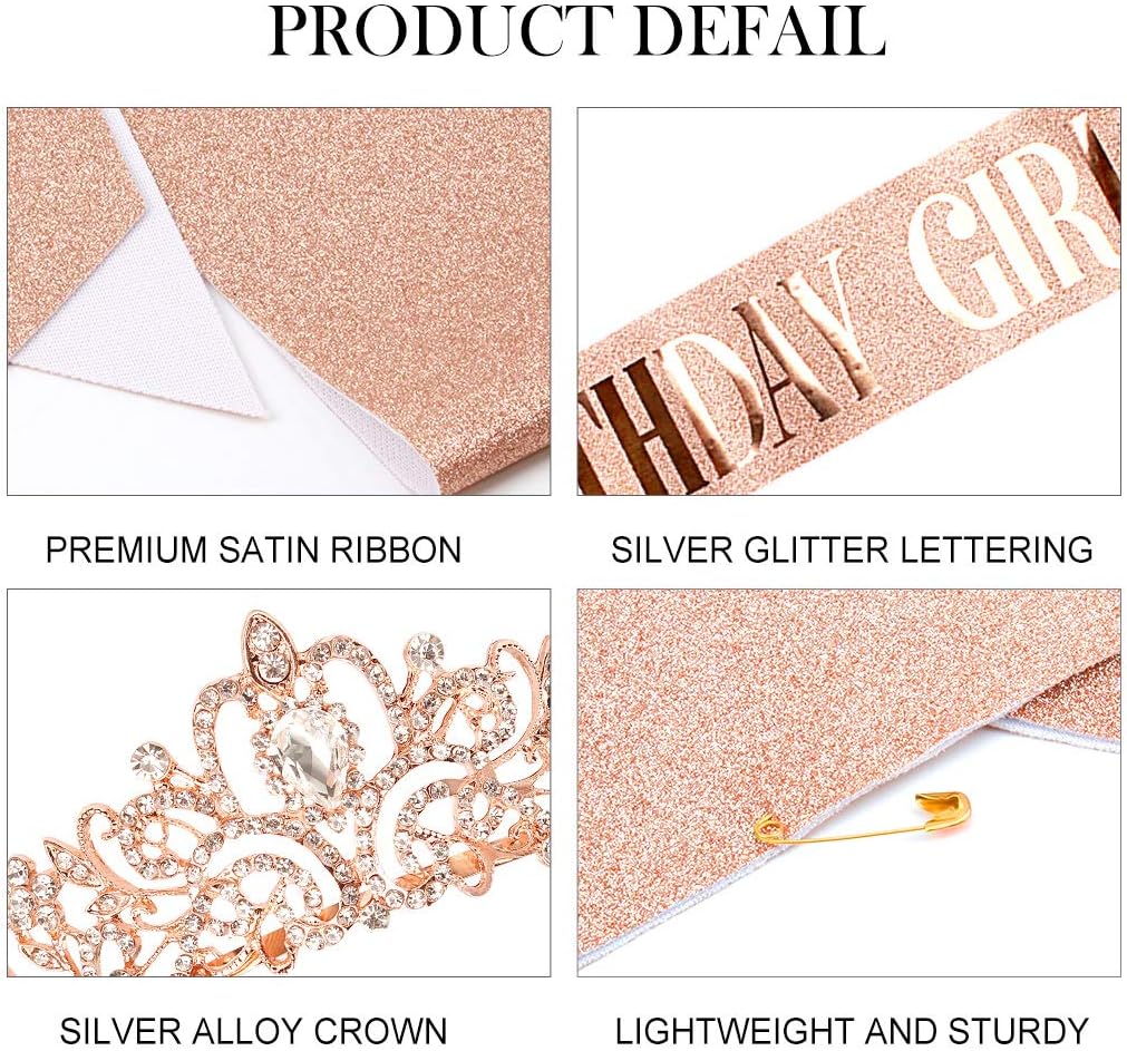 COCIDE Birthday Sash & Tiara Set - Rhinestone Tiara & Sash for Women's Birth Party Decoration Kit - Image 6