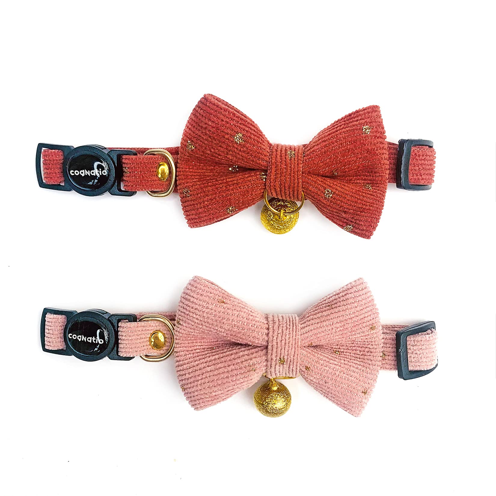 Cognatio Safety Quick Release Cat Collars, Soft Kitten Collars with Detachable Bow Tie and Bell, Pack of 2, Adjustable 20-30 cm
