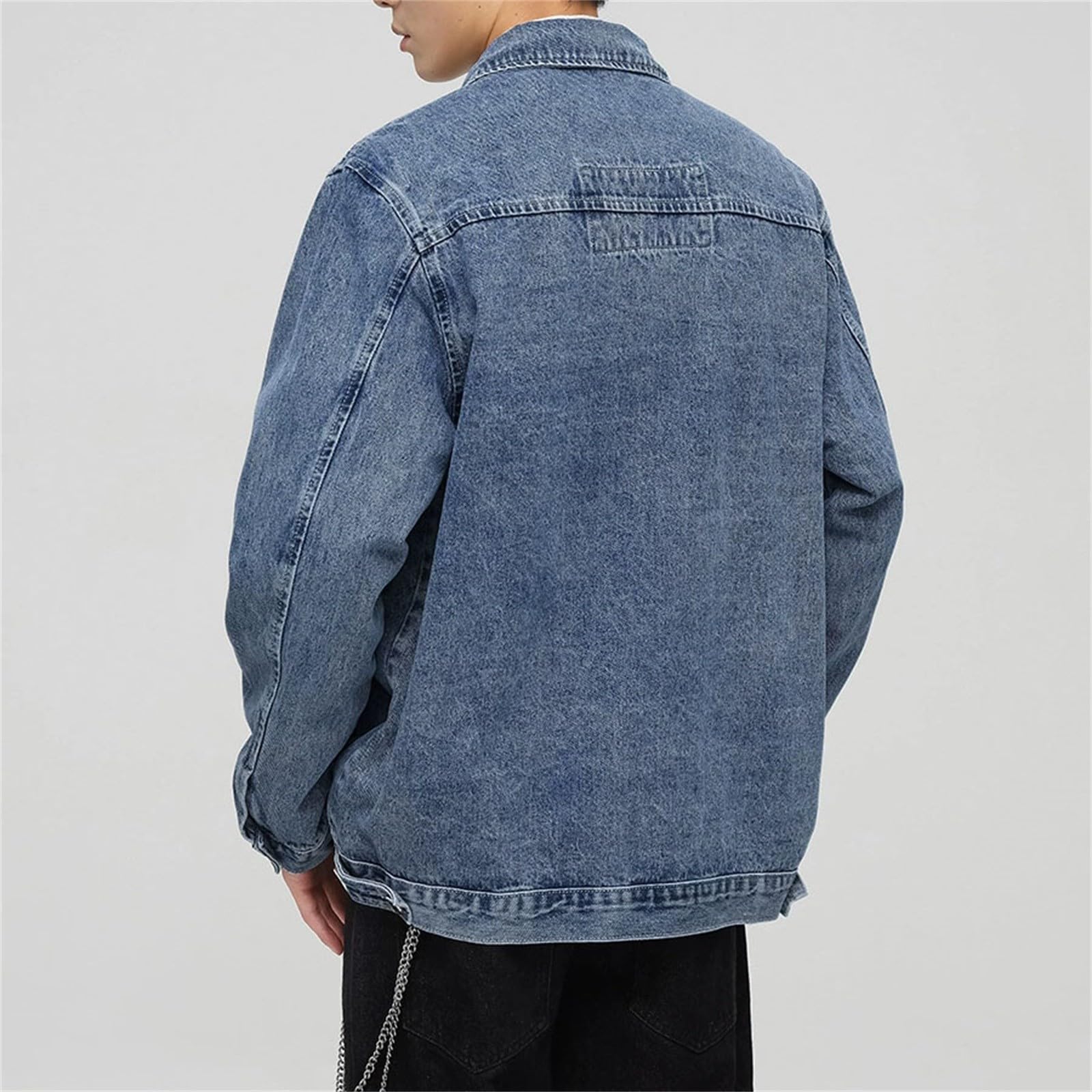 Generisch Giacca di jeans da uomo 4XL, taglie forti, giacca college con tasche e bottoni, giacca per le mezze stagioni, a maniche lunghe, con risvolto, tinta unita, giacca sportiva, comoda e versatile