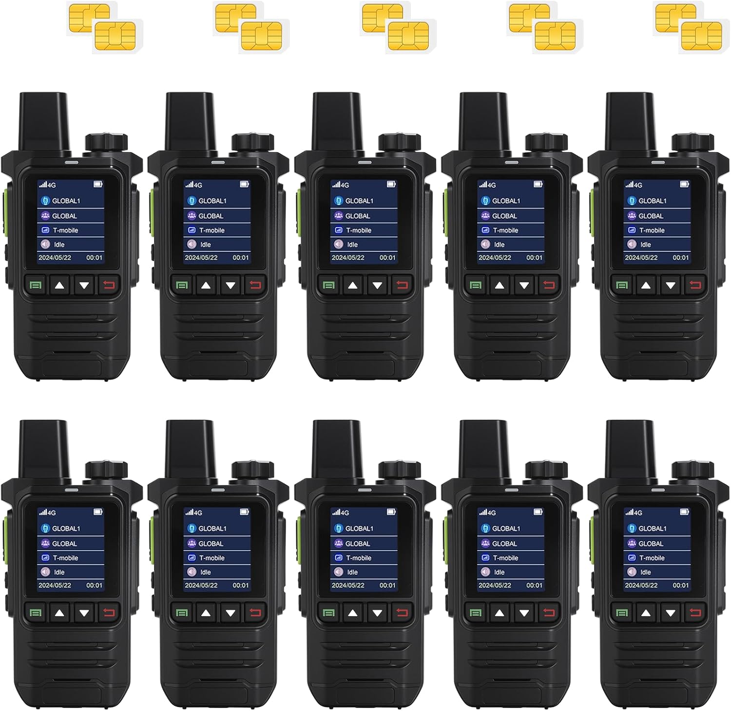 Global Lifetime Free Rapid 4G LTE PoC Walkie Talkies Nationwide PTT Two Way Radios Unlimited Range Long Distance Push-to-Talk Over Cellular Radios for Family, Logistics & Company 10pcs with SIM Card