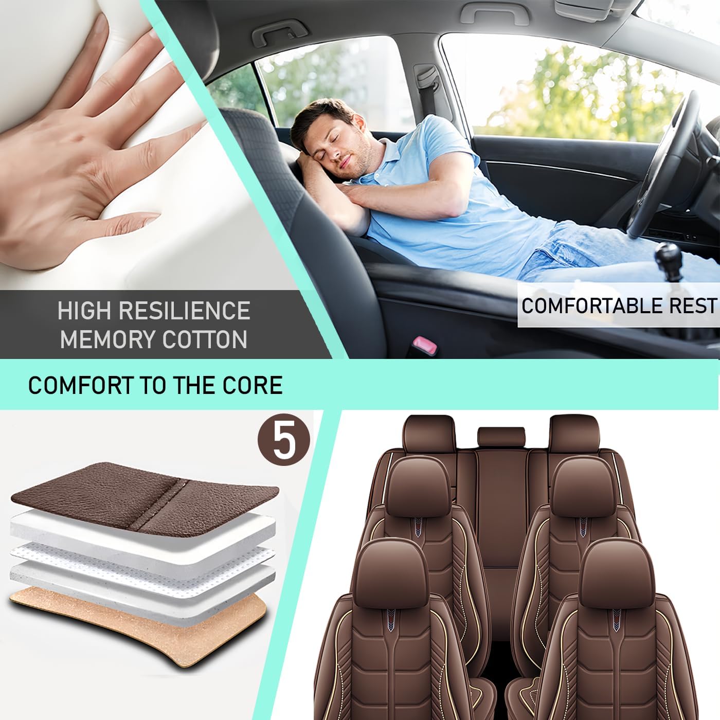 Car Seat Covers Fit for Tahoe 2018-2025 | 7 Seat Car Seat Cover | No-Slip Waterproof Breathable Nappa Leather Automotive Seat Covers Auto Interior Covers.Coffee,Full Set