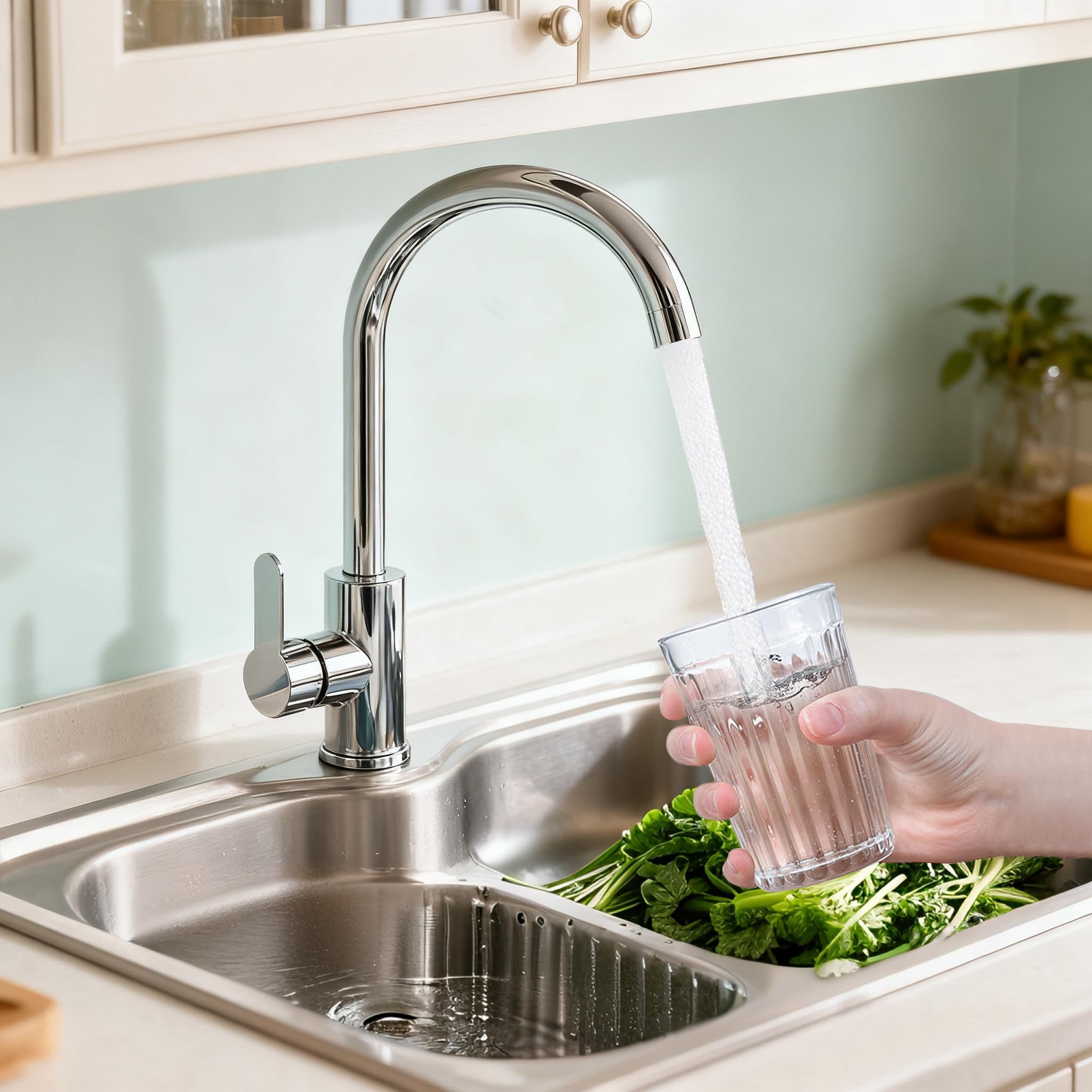 LZQ Wasserhahn Küche 360° drehbar, Armatur Küche aus Zinklegierung und Edelstahl, Hochdruck Mischbatterie für Spüle, Waschtischarmatur Bad, Küchenarmatur Wasserhahn Kompatibel