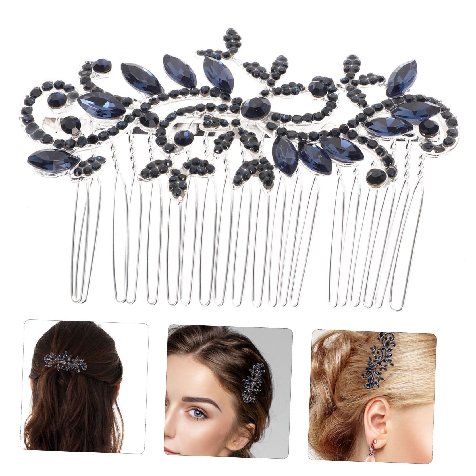 Garneck Navy Blue Rhinestone Hair Comb, Elegant Vintage Bridal Hair Accessories for Women - Image 4