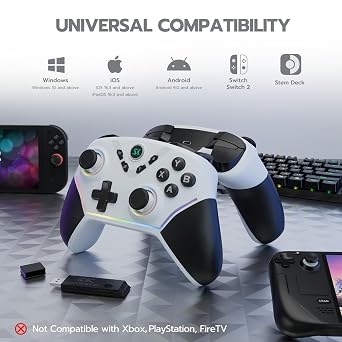 CHENGDAO 24G kabelloser Controller für PC/Windows/OLED/Lite/Android Gamepad mit Hall-Effekt-Sensing-Joysticks und Hall-Triggern mehrplattformkompatibel (Silber)