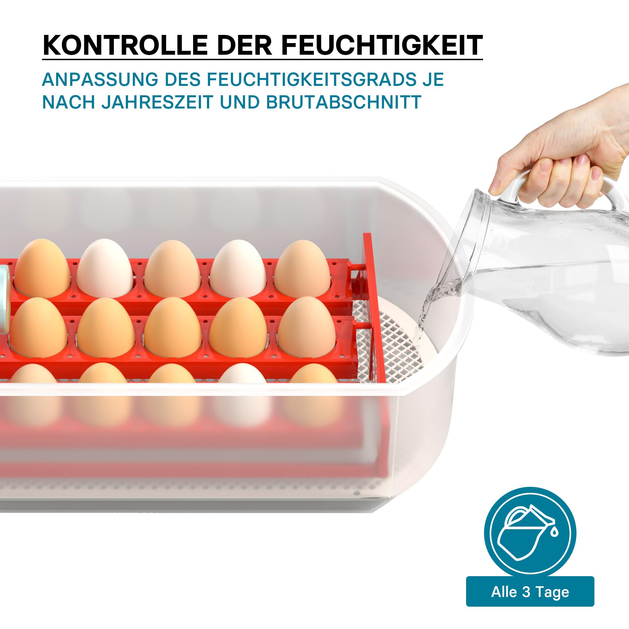 Wiltec Automatische Brutmaschine für 15 Eier, Inkubator mit vollautomatischem Wendesystem, Brutautomat mit Temperatursteuerung und Feuchtigskeitsregulierung, Brutkasten zum Eier ausbrüten