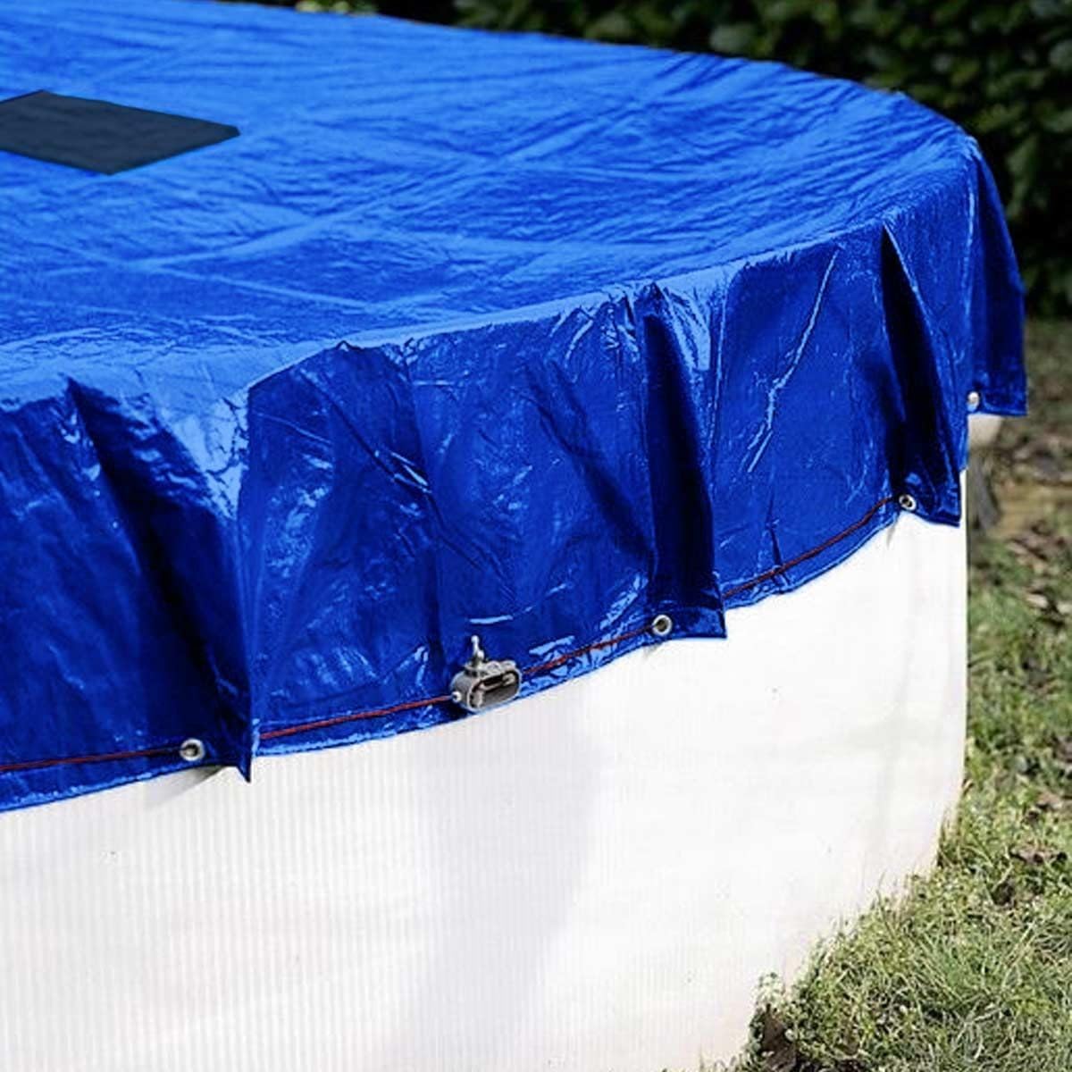 Tecplast - Bâche Piscine Ronde - diamètre 420 cm pour Piscine de 360 cm de diamètre - Couleur Bleue et Verte - 140g/m2 - Filet d'écoulement