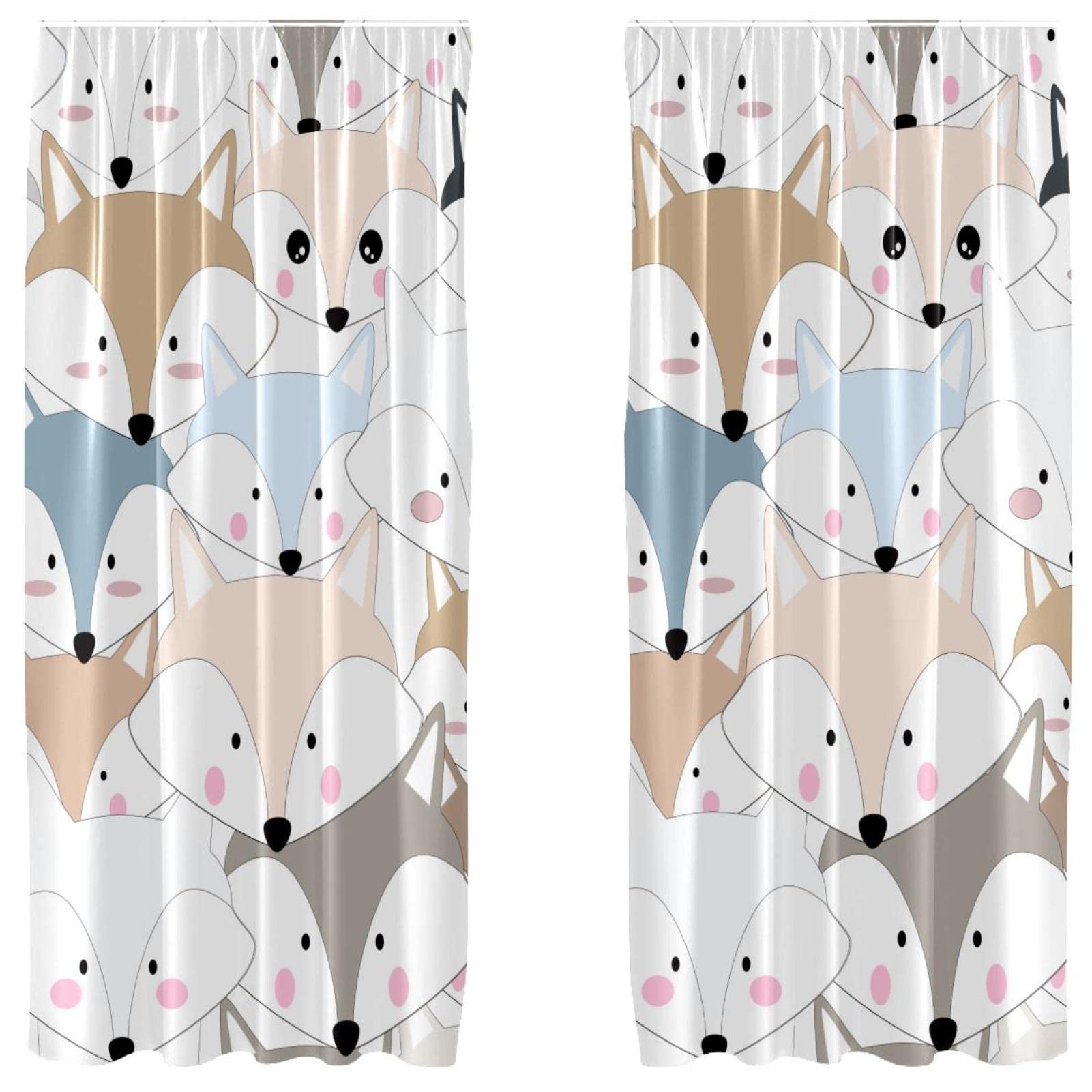 Cortinas de zorros cómicos de 55x84 pulgadas para dormitorio infantil con dos paneles decorativos