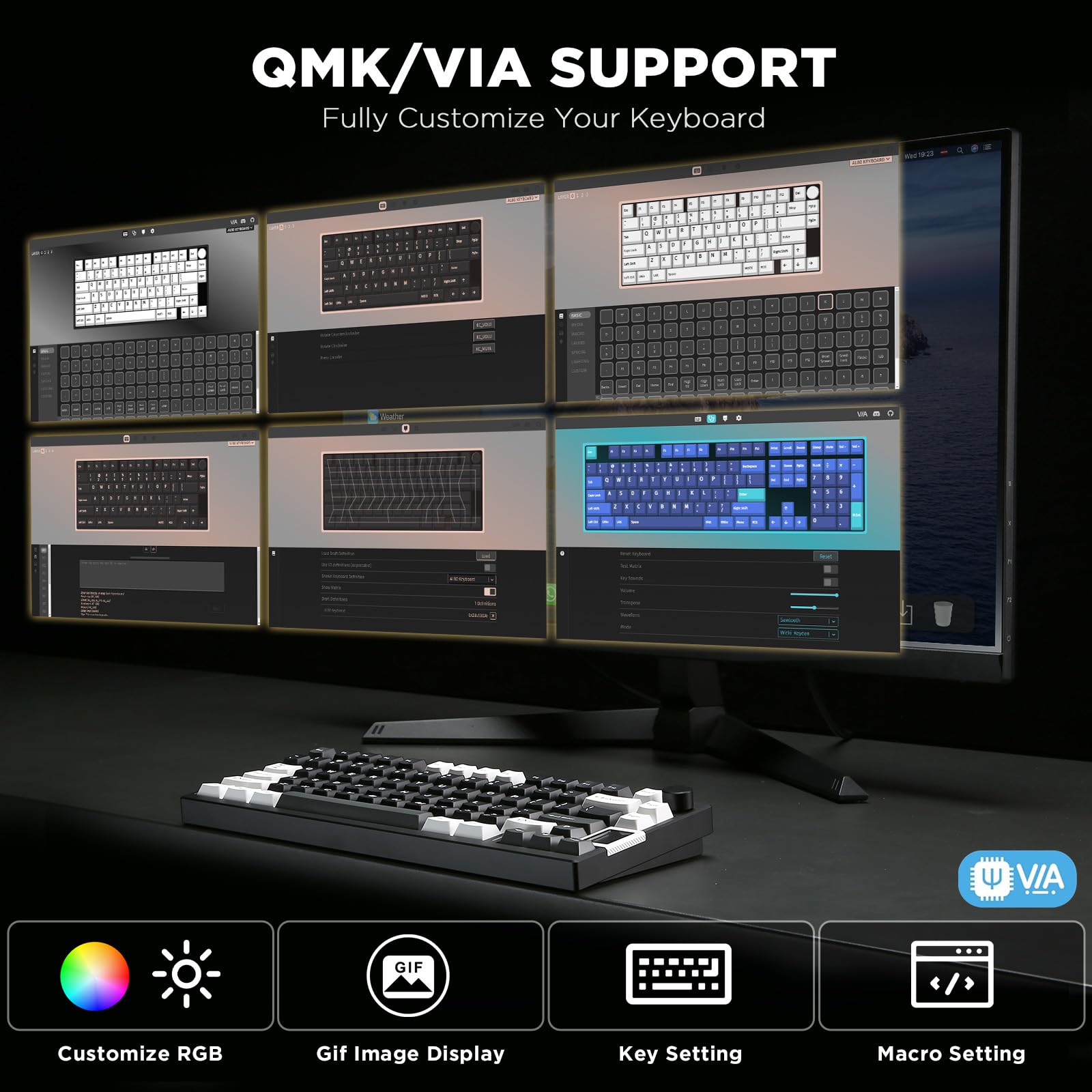 YUNZII AL80 Tastiera Meccanica Wireless,CNC Completamente in Alluminio,Display LCD Intelligente,Montaggio a Caldo Della Guarnizione 75%,BT/2.4G/USB-C,Supporto QMK/VIA (nero, cocoa cream v2)