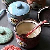 Vista 4 de VanEnjoy Retro Cuencos Redondos de Azúcar de Cerámica Pintados a Mano con Flores Recipientes de Especias Juego de Tarros de Porcelana con Cuchara
